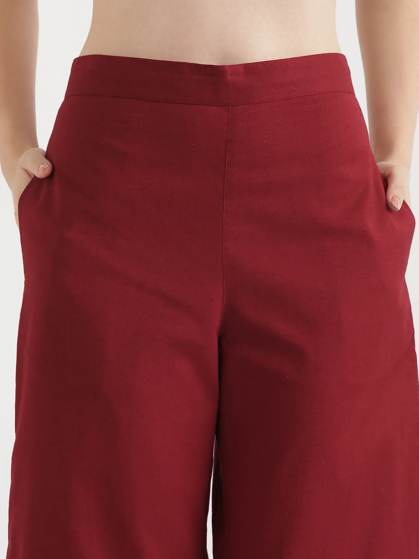 Women Maroon Airy Linen Wide Leg Pant - Image 10