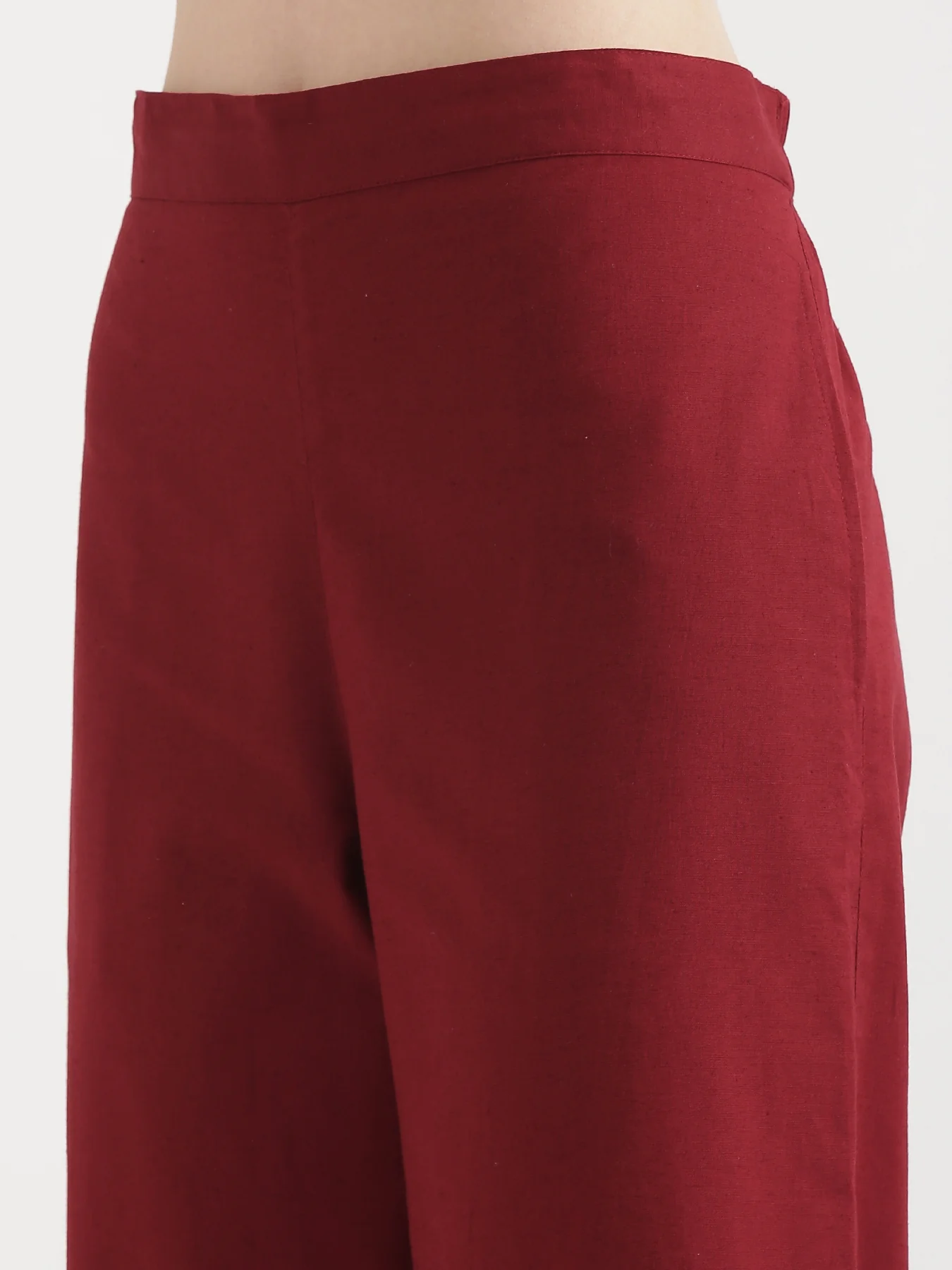 Women Maroon Airy Linen Wide Leg Pant - Image 11