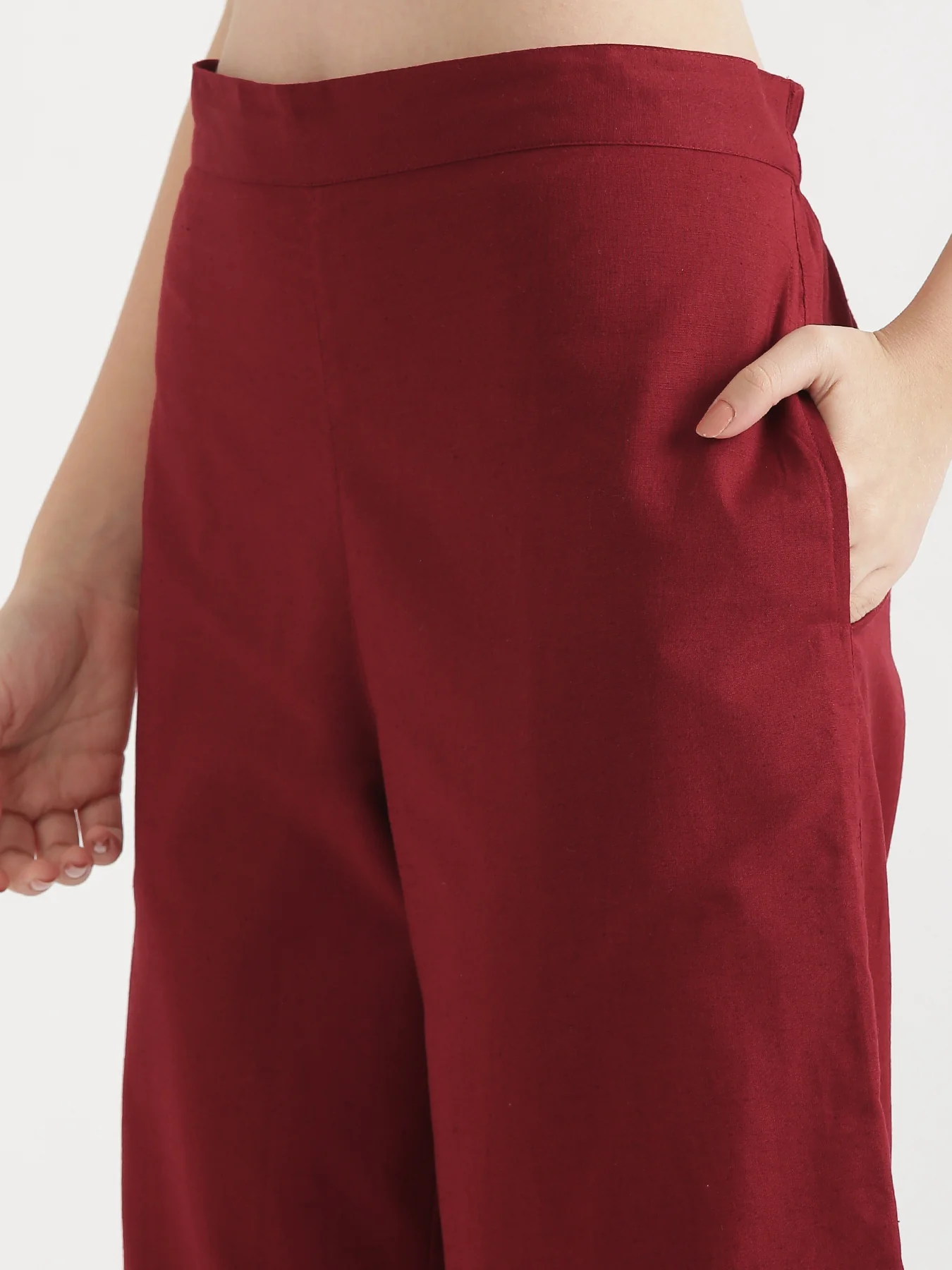 Women Maroon Airy Linen Wide Leg Pant - Image 12