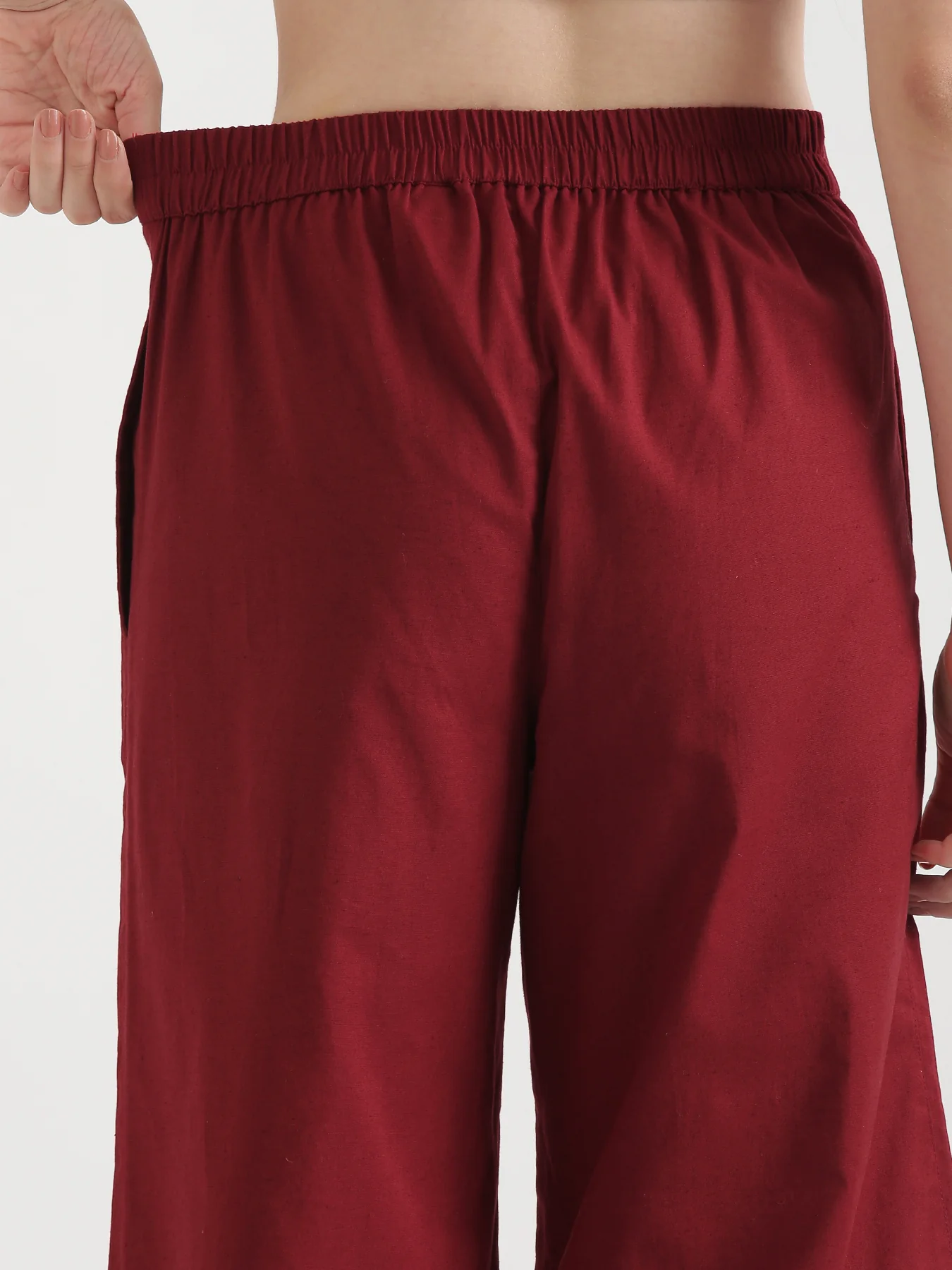 Women Maroon Airy Linen Wide Leg Pant - Image 13