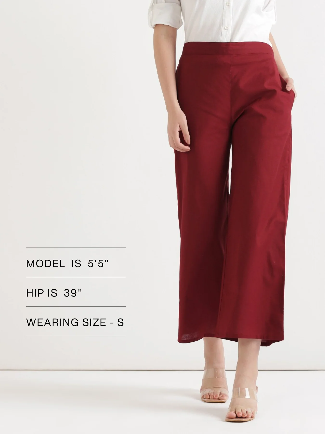 Women Maroon Airy Linen Wide Leg Pant - Image 14