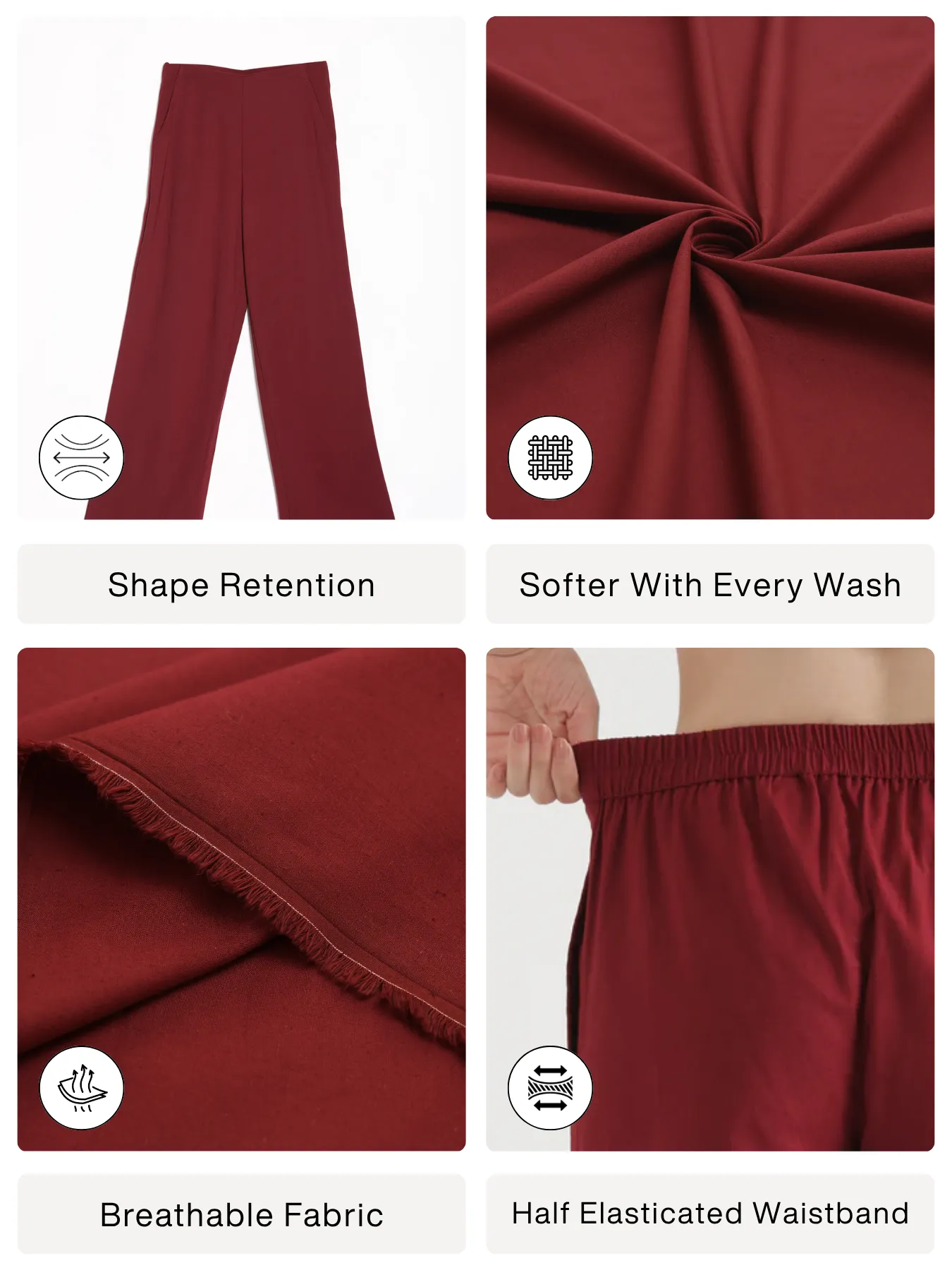 Women Maroon Airy Linen Wide Leg Pant - Image 2