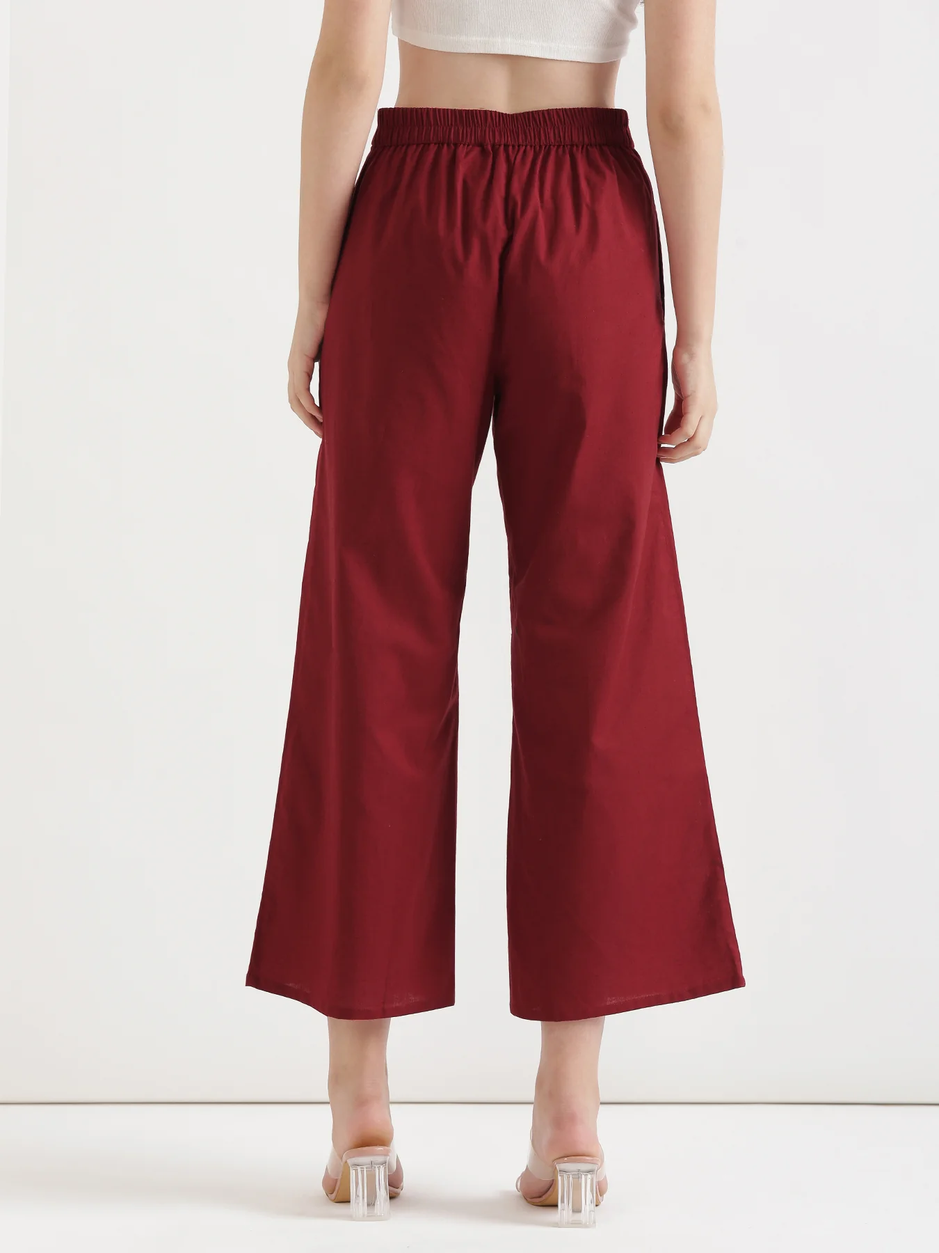 Women Maroon Airy Linen Wide Leg Pant - Image 6