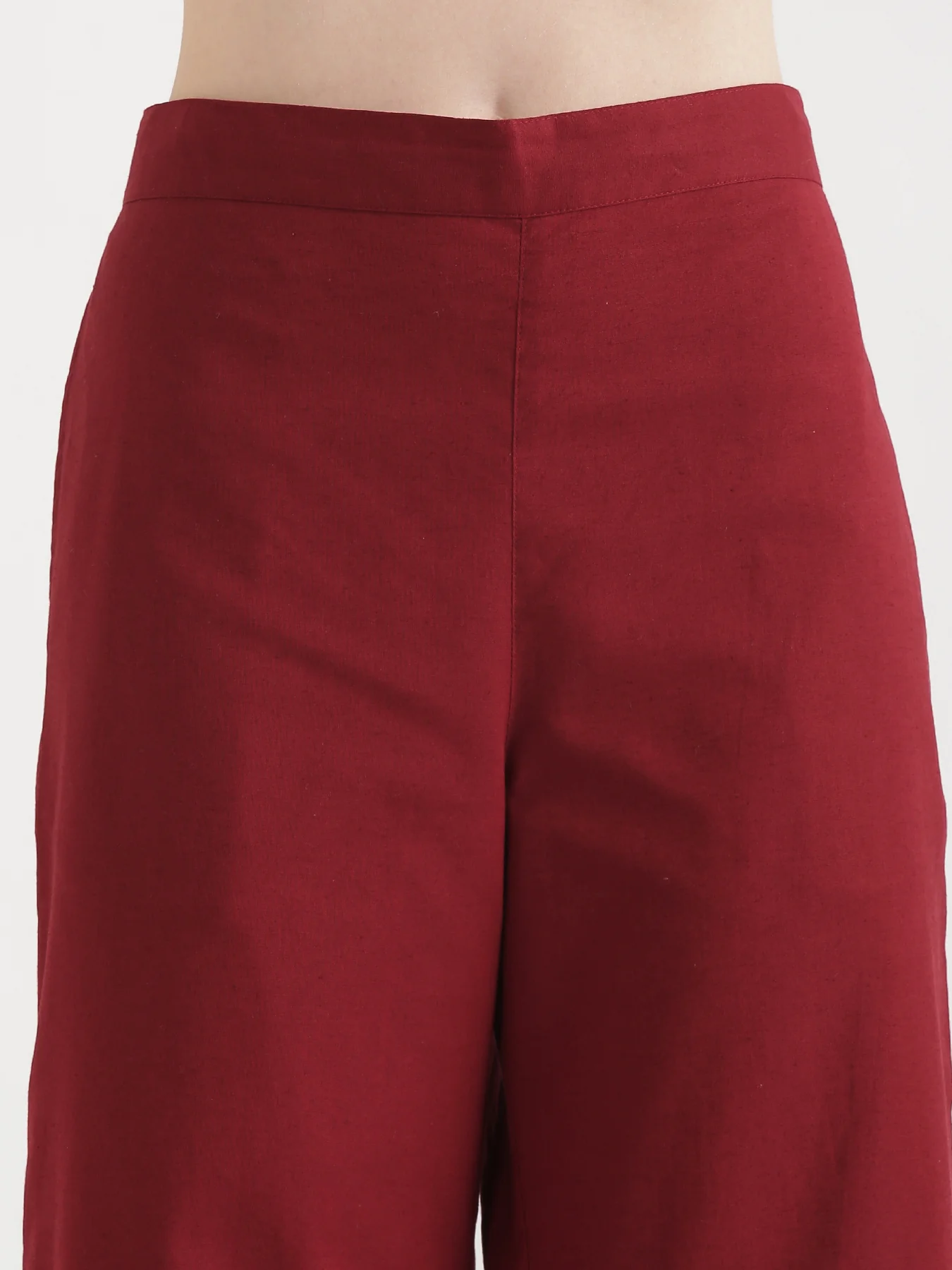 Women Maroon Airy Linen Wide Leg Pant - Image 9
