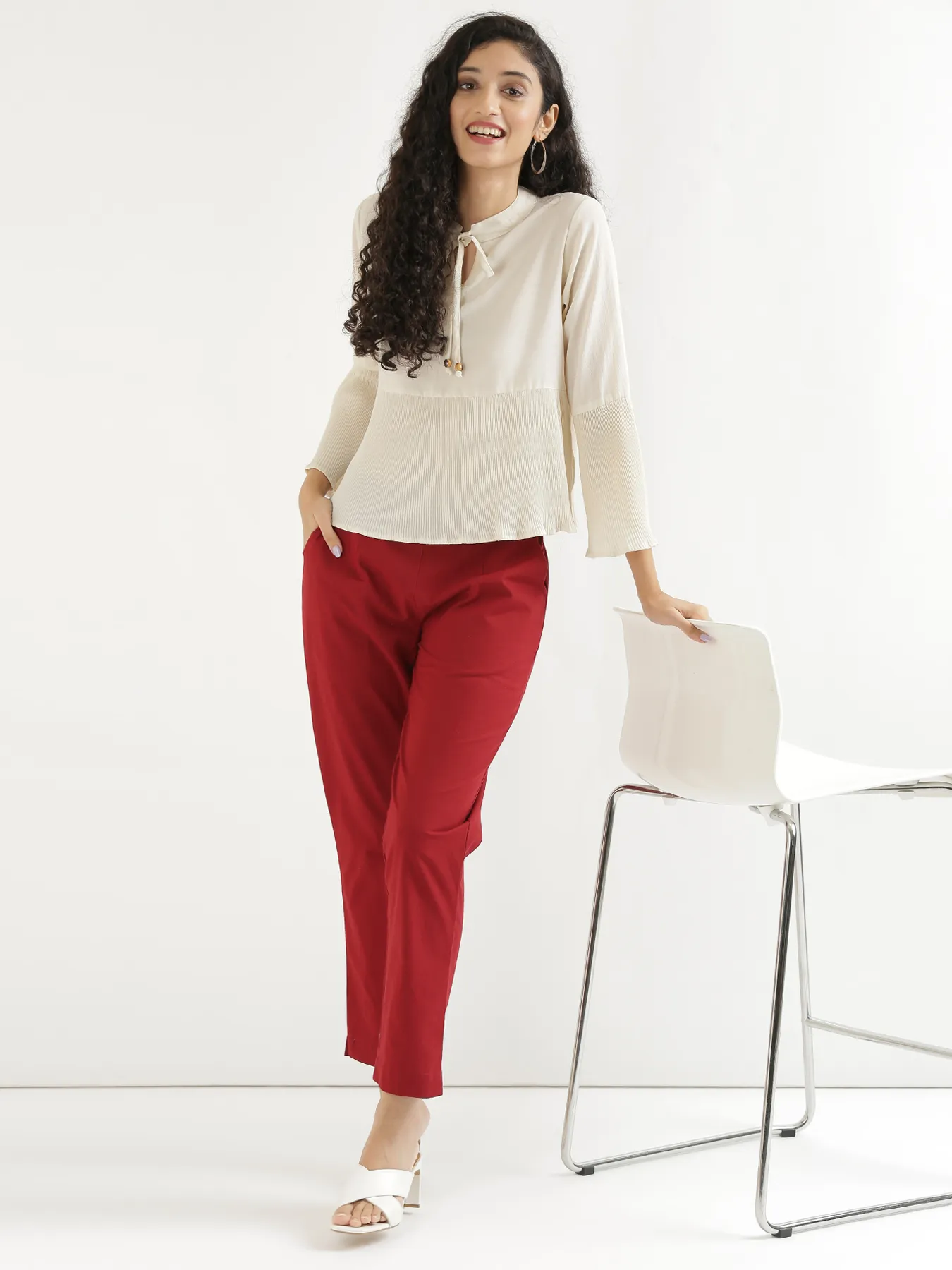 Women Maroon Cotton Pant - Image 12