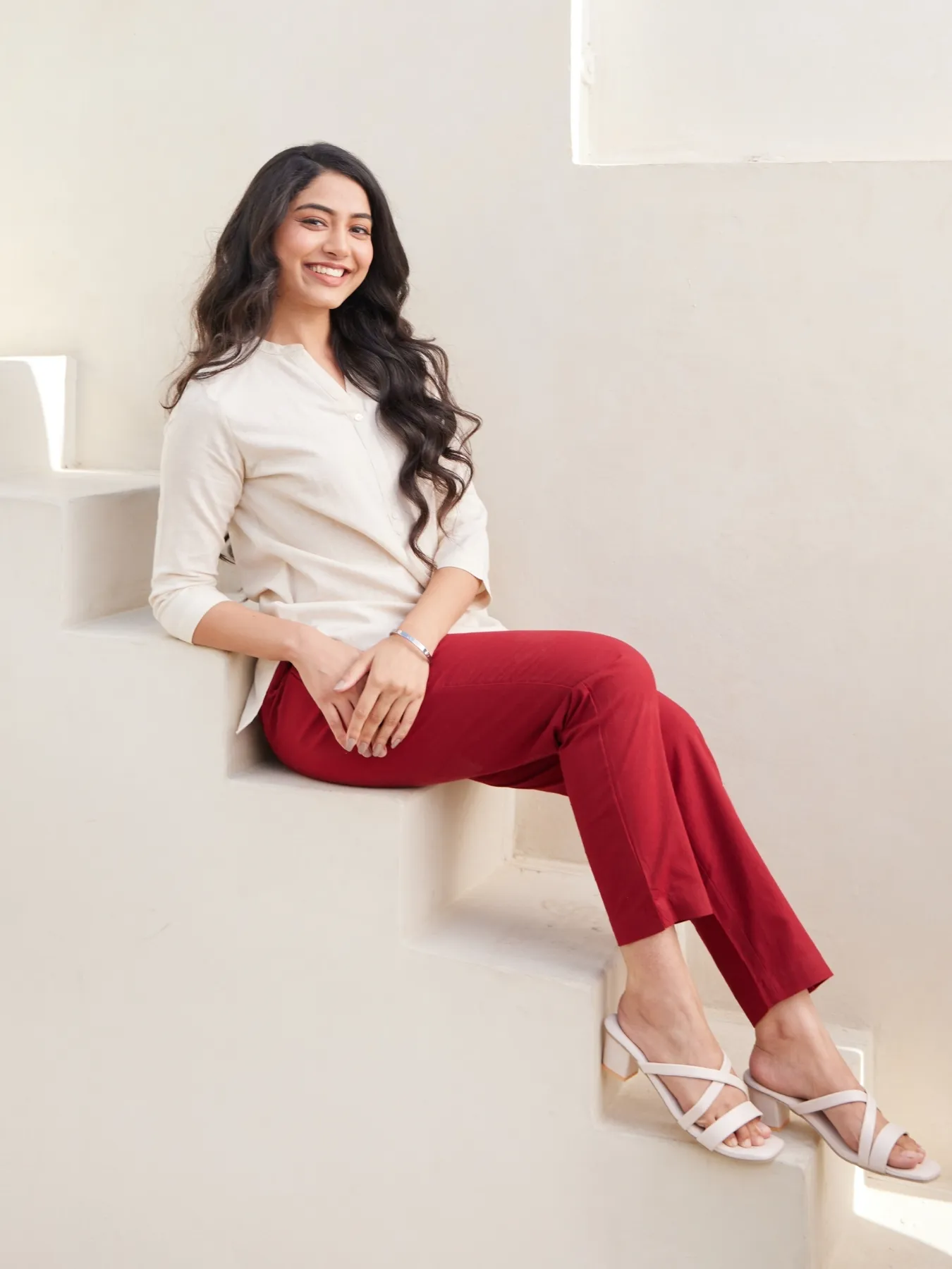 Women Maroon Cotton Pant - Image 4