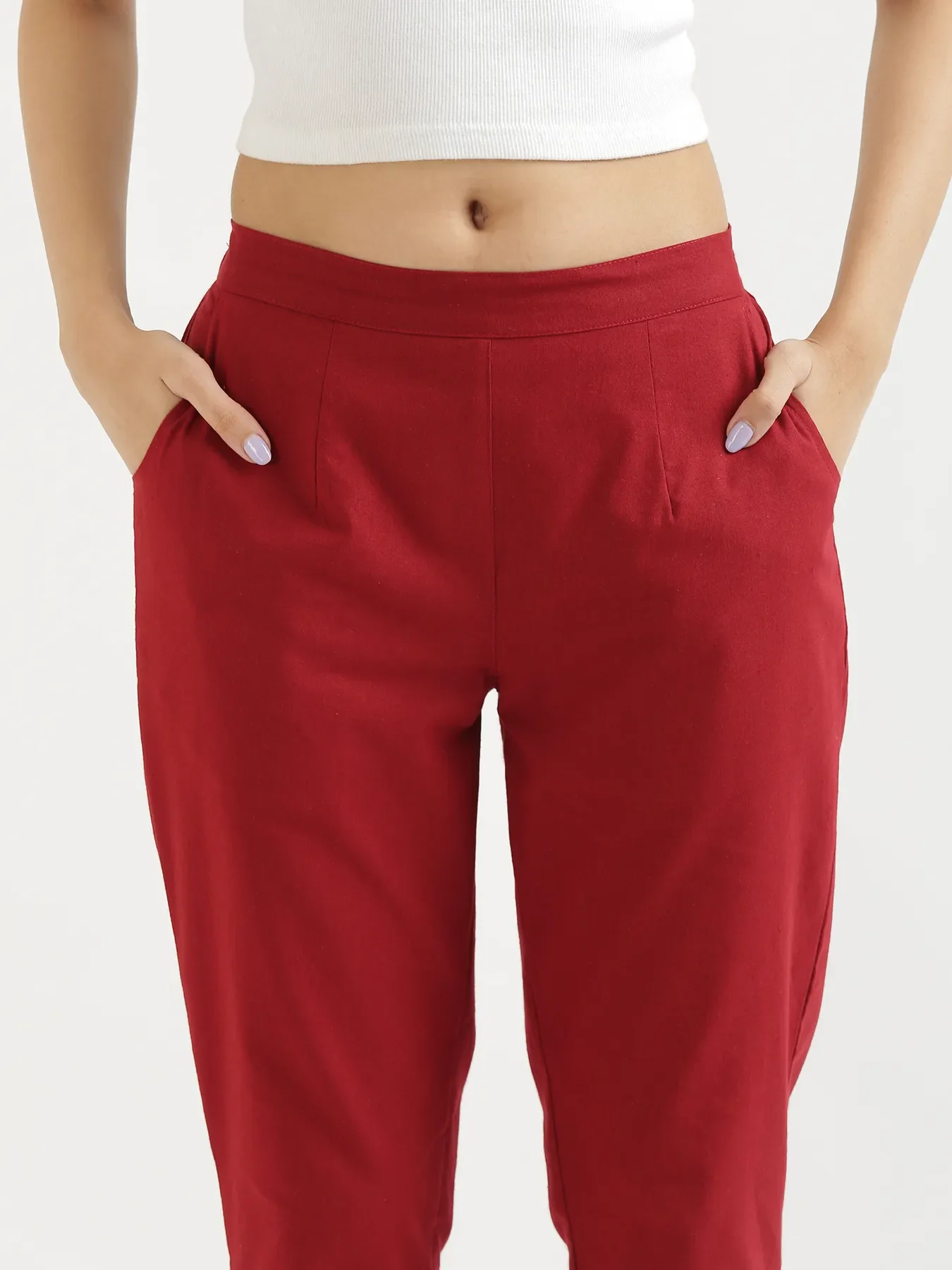 Women Maroon Cotton Pant - Image 5