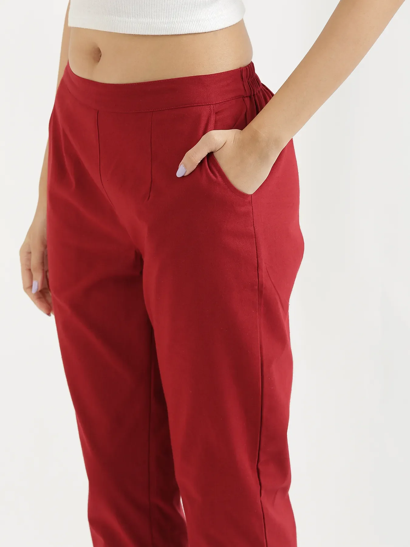 Women Maroon Cotton Pant - Image 6
