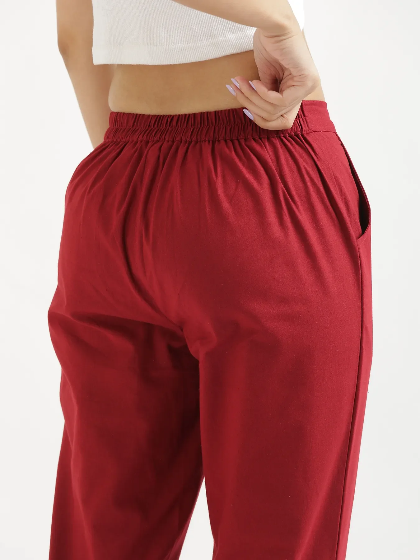 Women Maroon Cotton Pant - Image 7