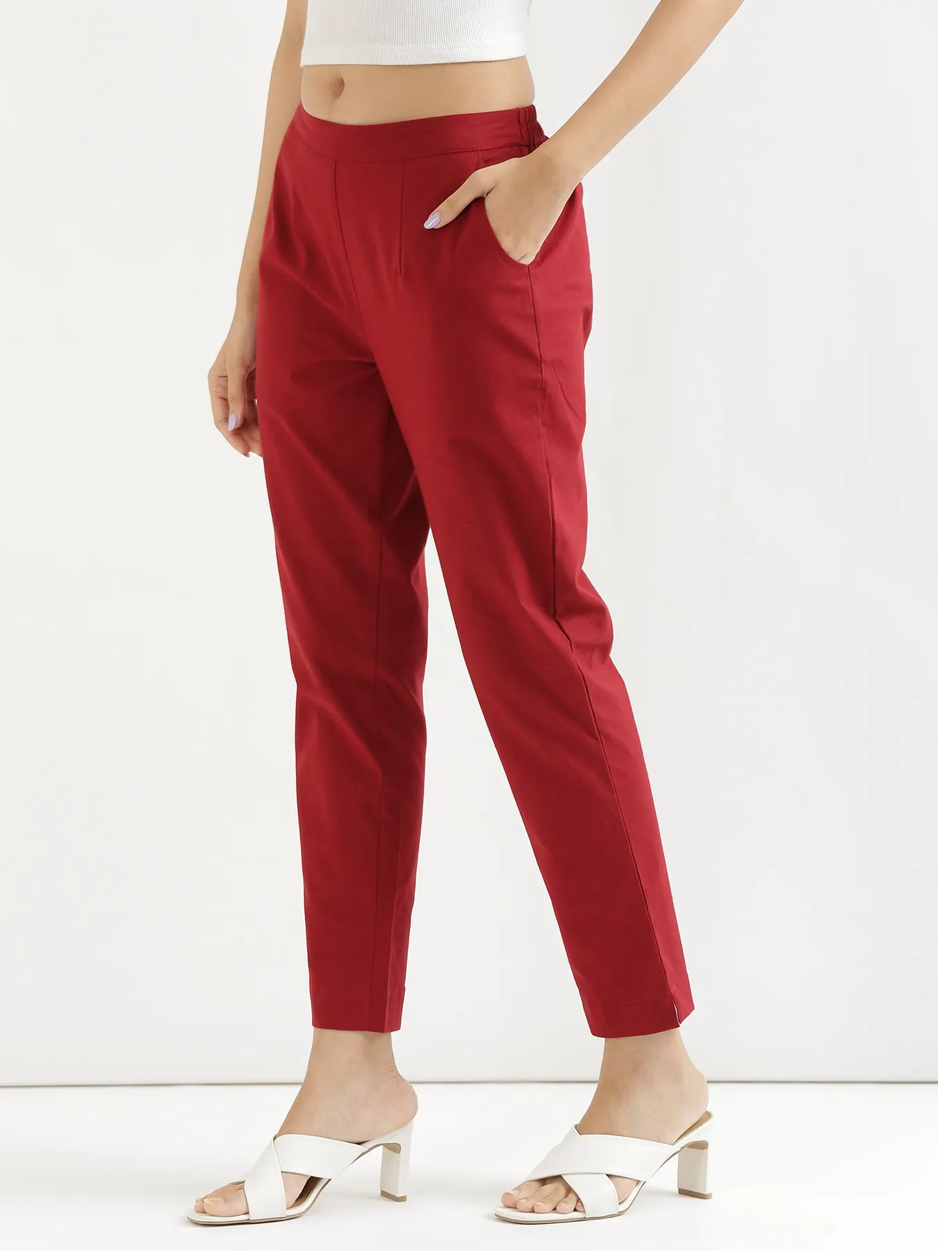 Women Maroon Cotton Pant - Image 8