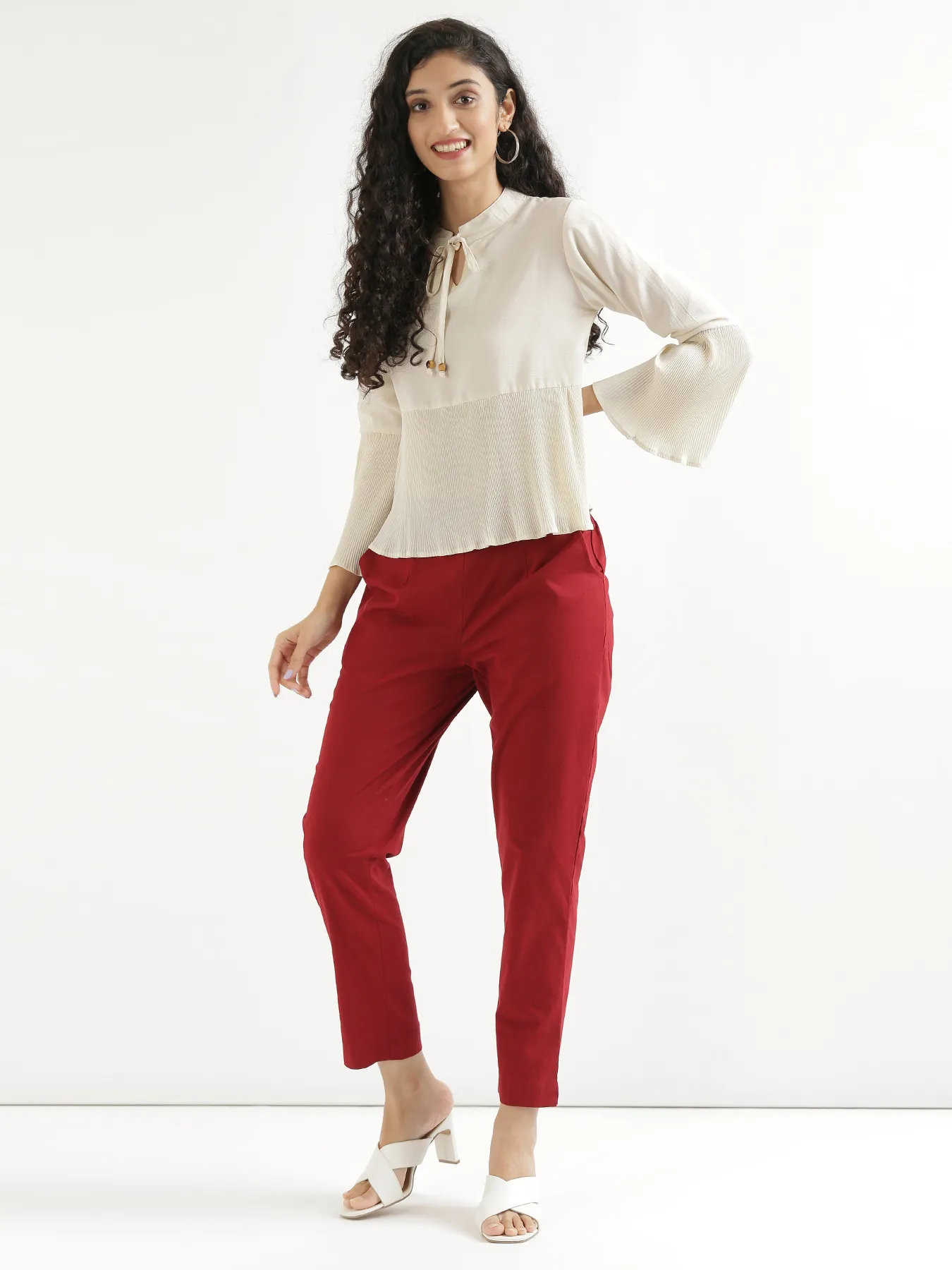 Women Maroon Cotton Pant - Image 9