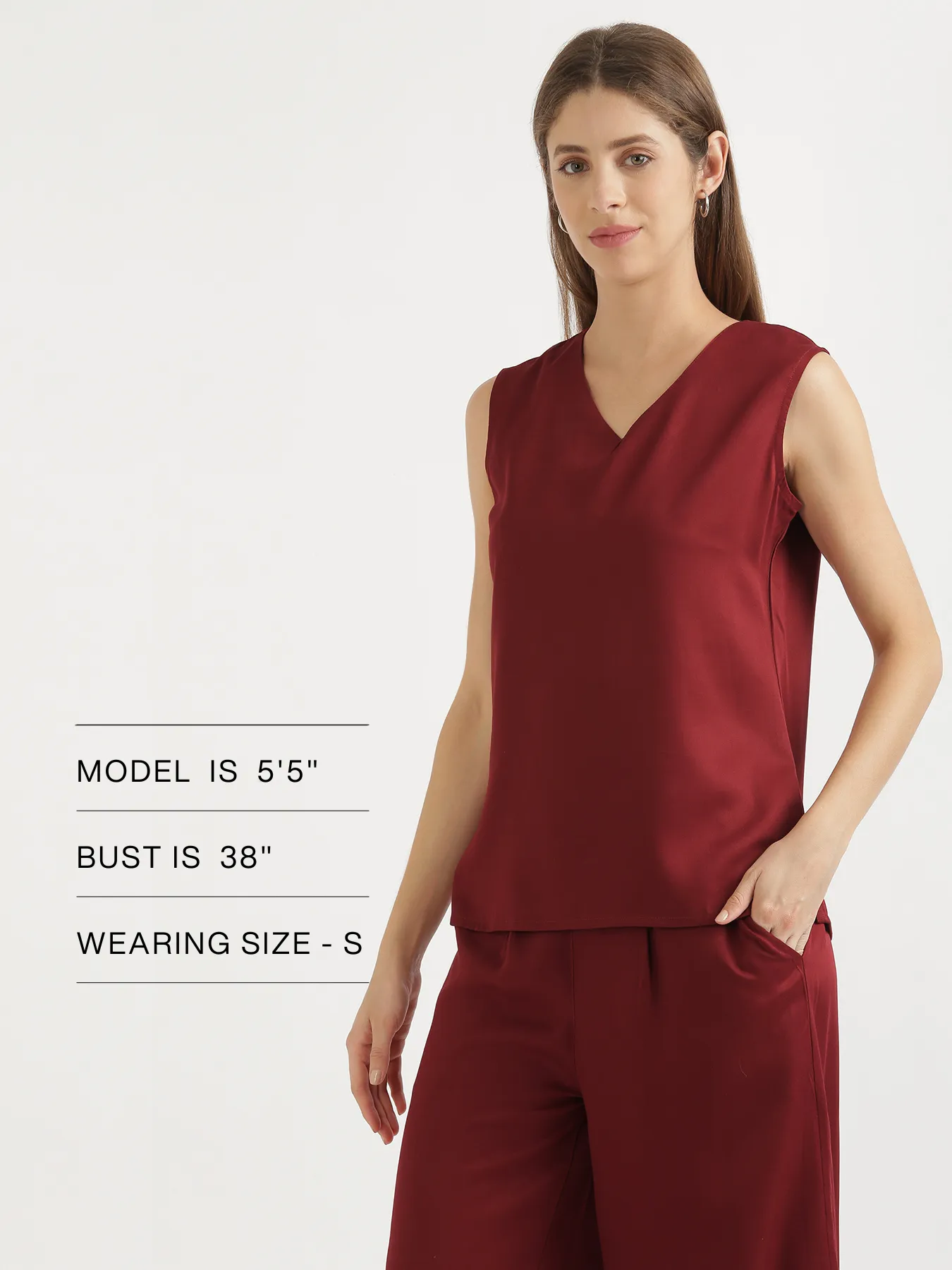 Women Maroon V-Neck Sleeveless Top - Image 14