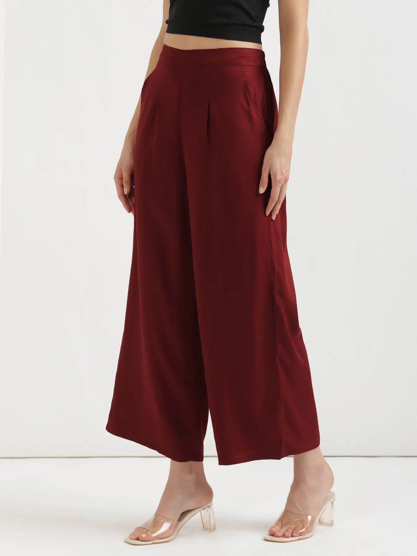 Women Maroon Viscose Palazzo Pant - Image 4