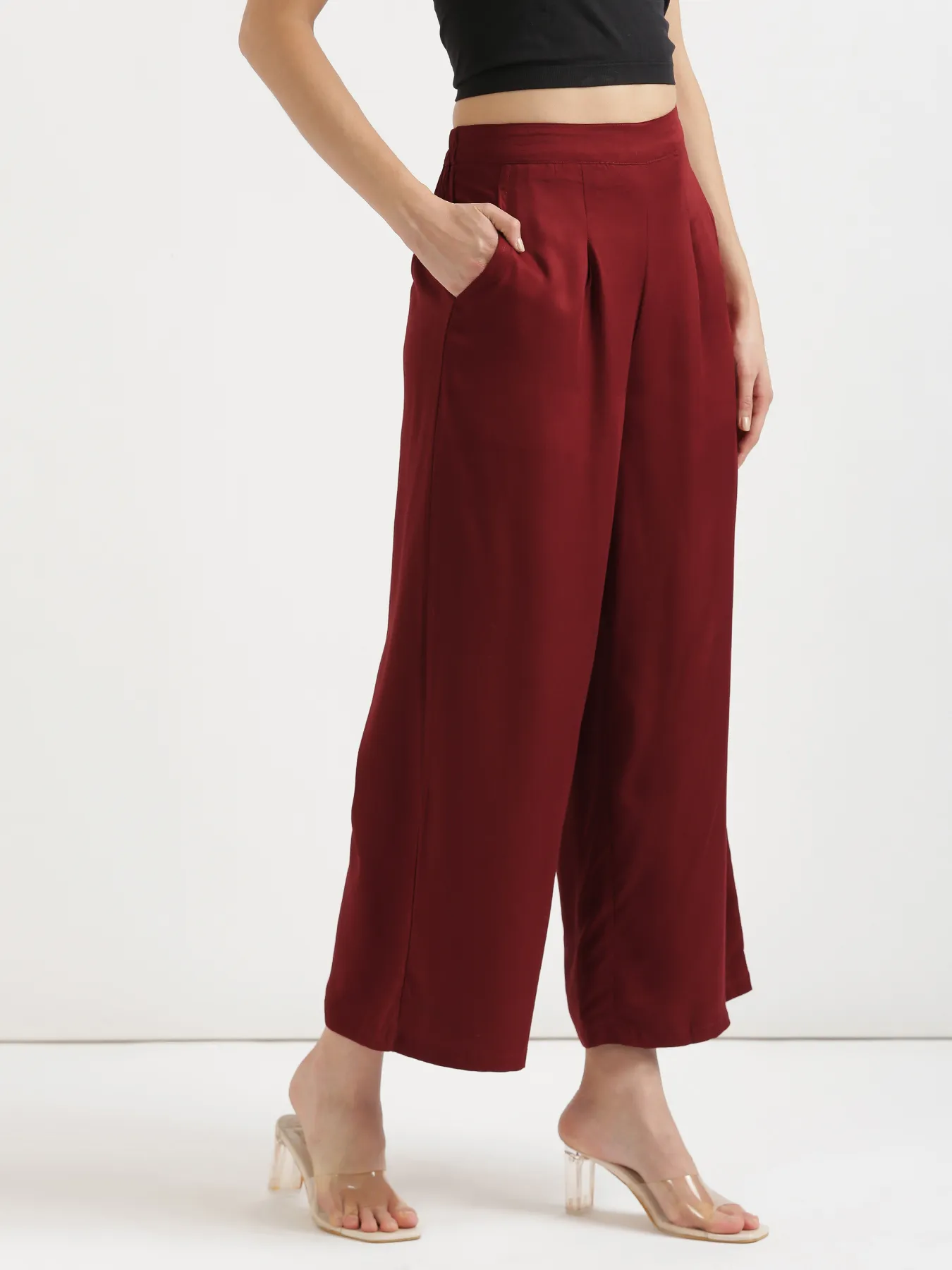 Women Maroon Viscose Palazzo Pant - Image 8