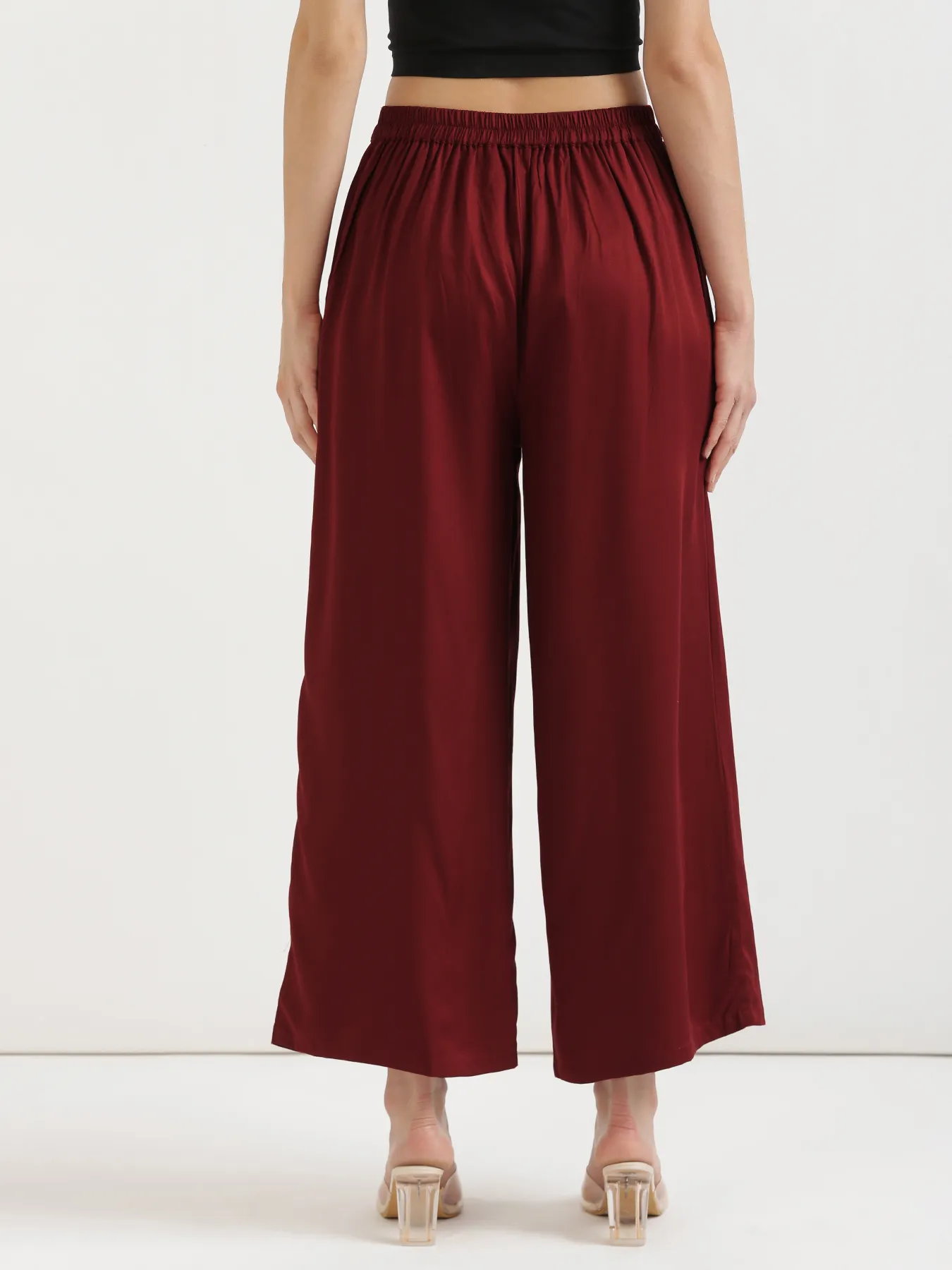 Women Maroon Viscose Palazzo Pant - Image 9