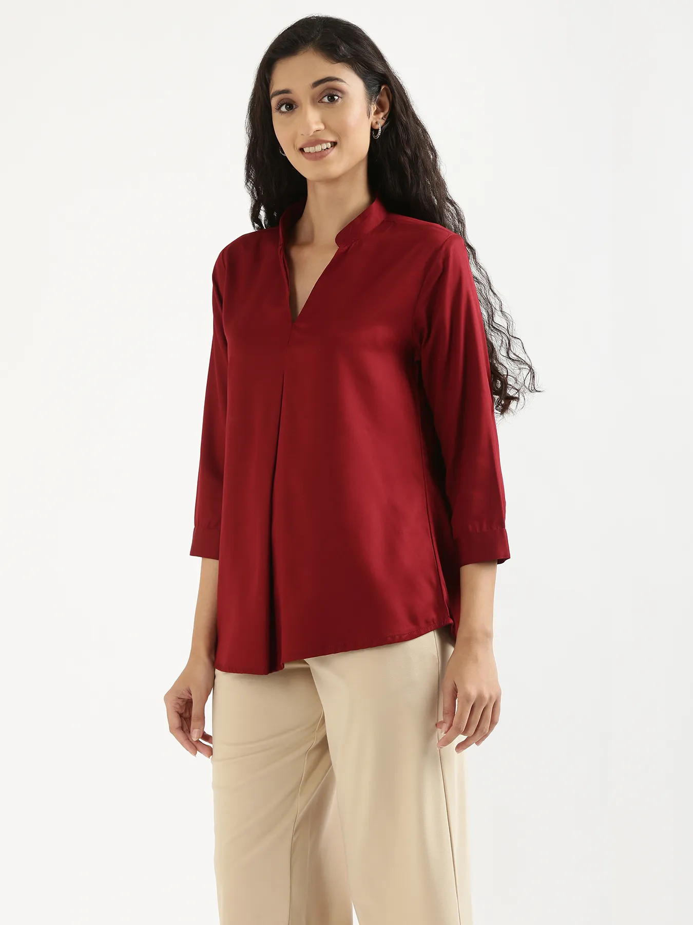 Women Maroon Viscose Pleated Top - Image 4