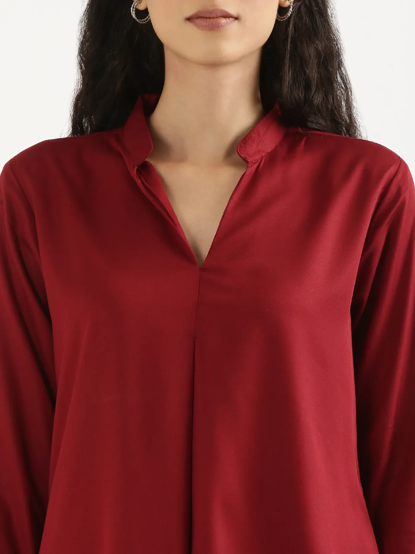 Women Maroon Viscose Pleated Top - Image 5