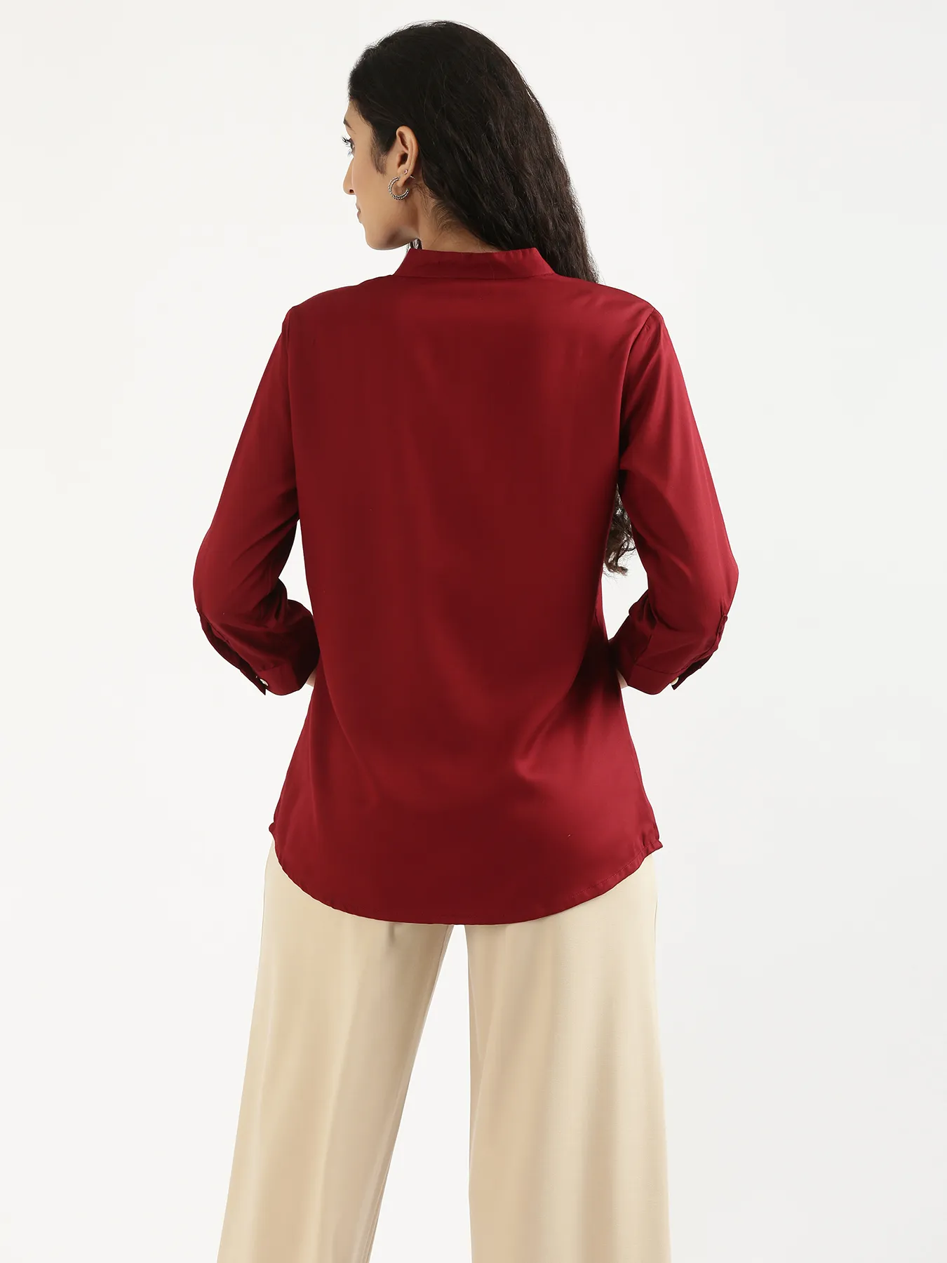Women Maroon Viscose Pleated Top - Image 9