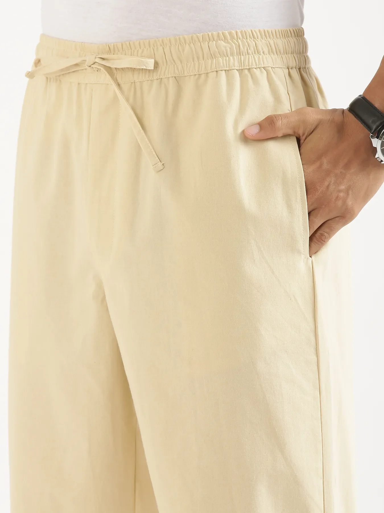 Men Beige Cotton Pant - Image 10
