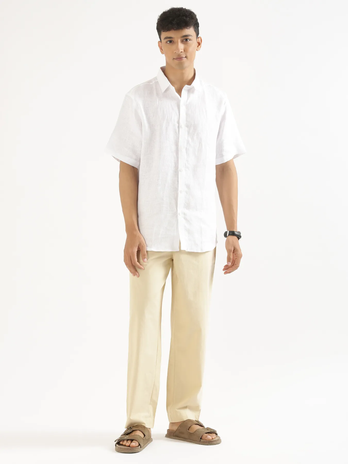 Men Beige Cotton Pant - Image 3