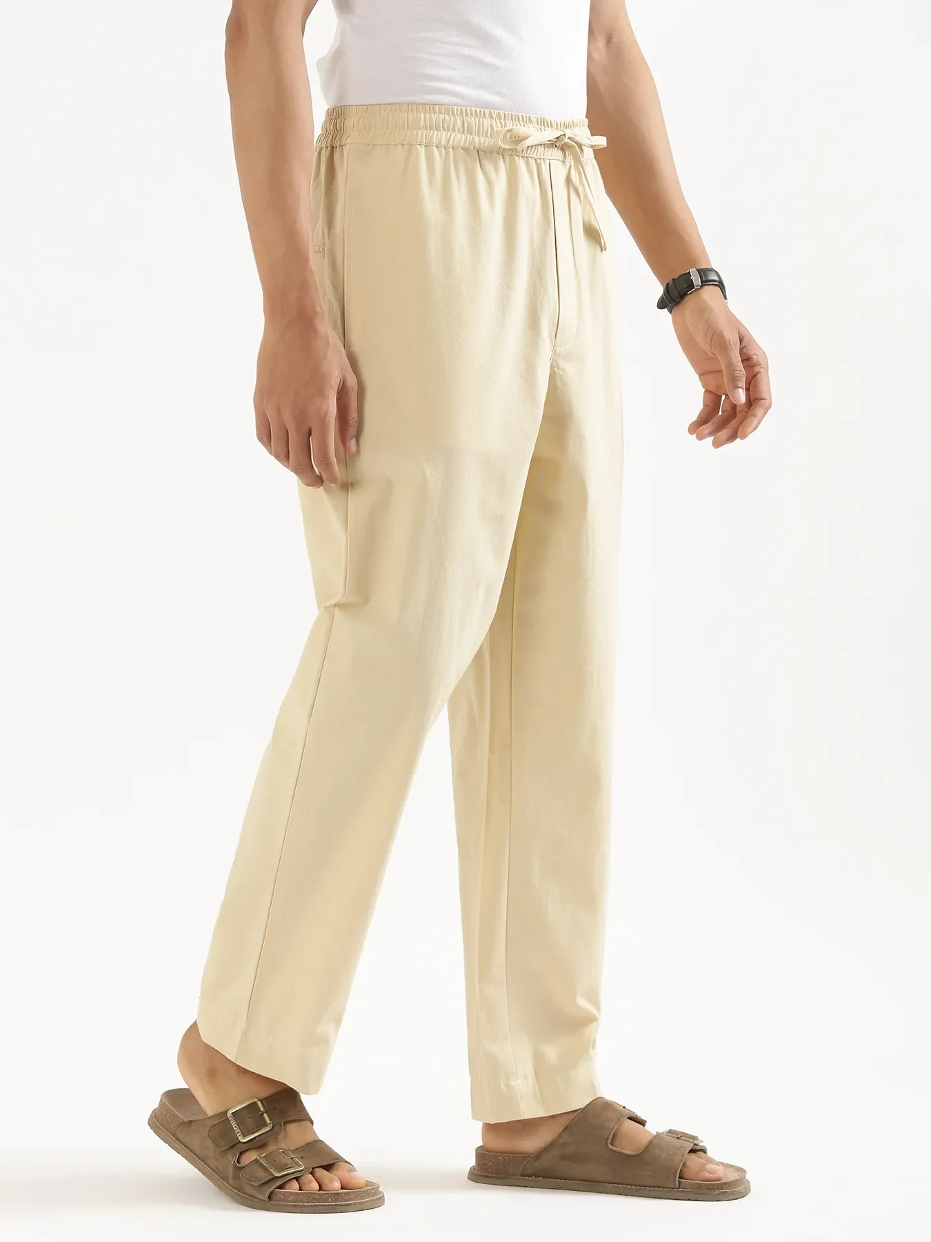 Men Beige Cotton Pant - Image 5