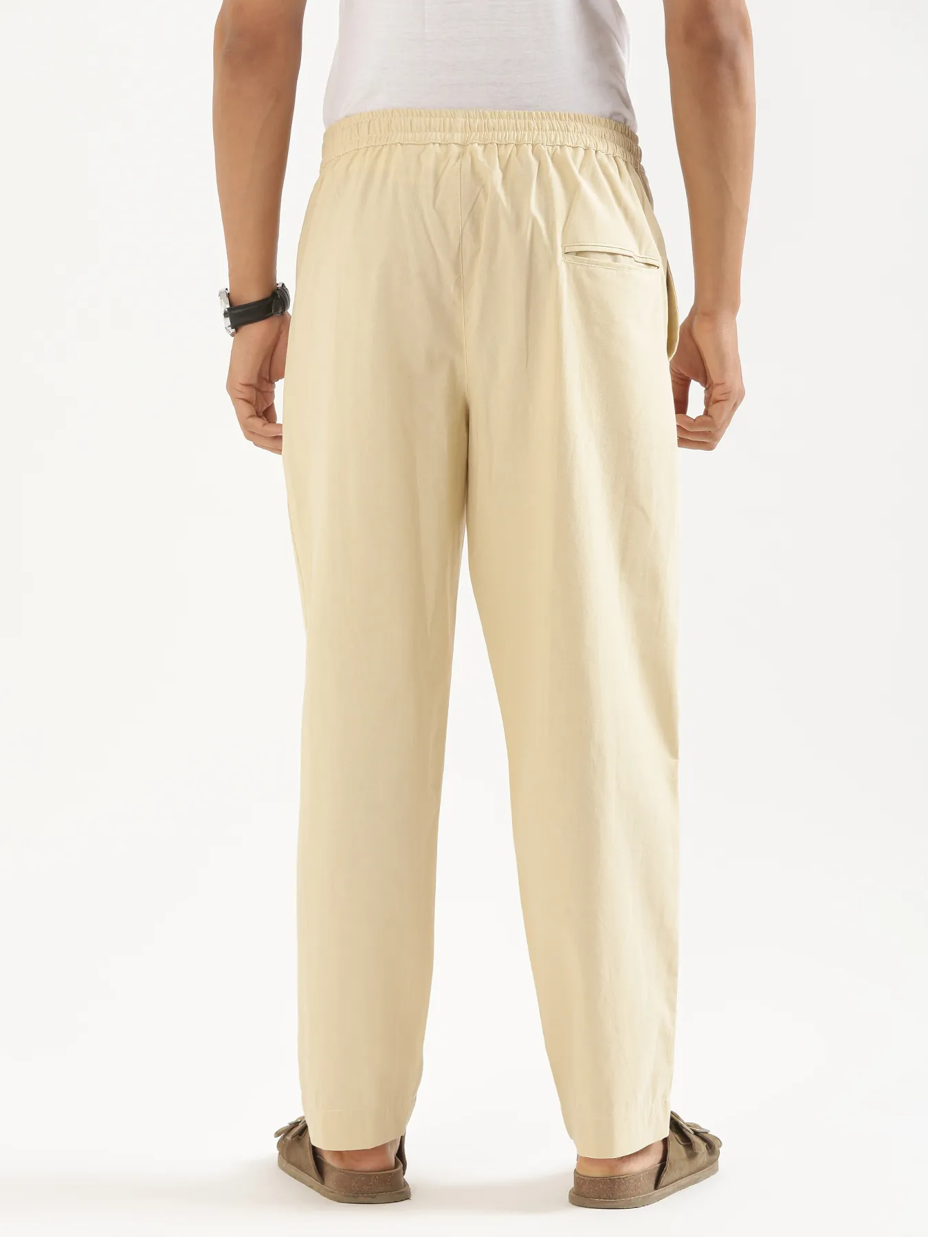 Men Beige Cotton Pant - Image 6