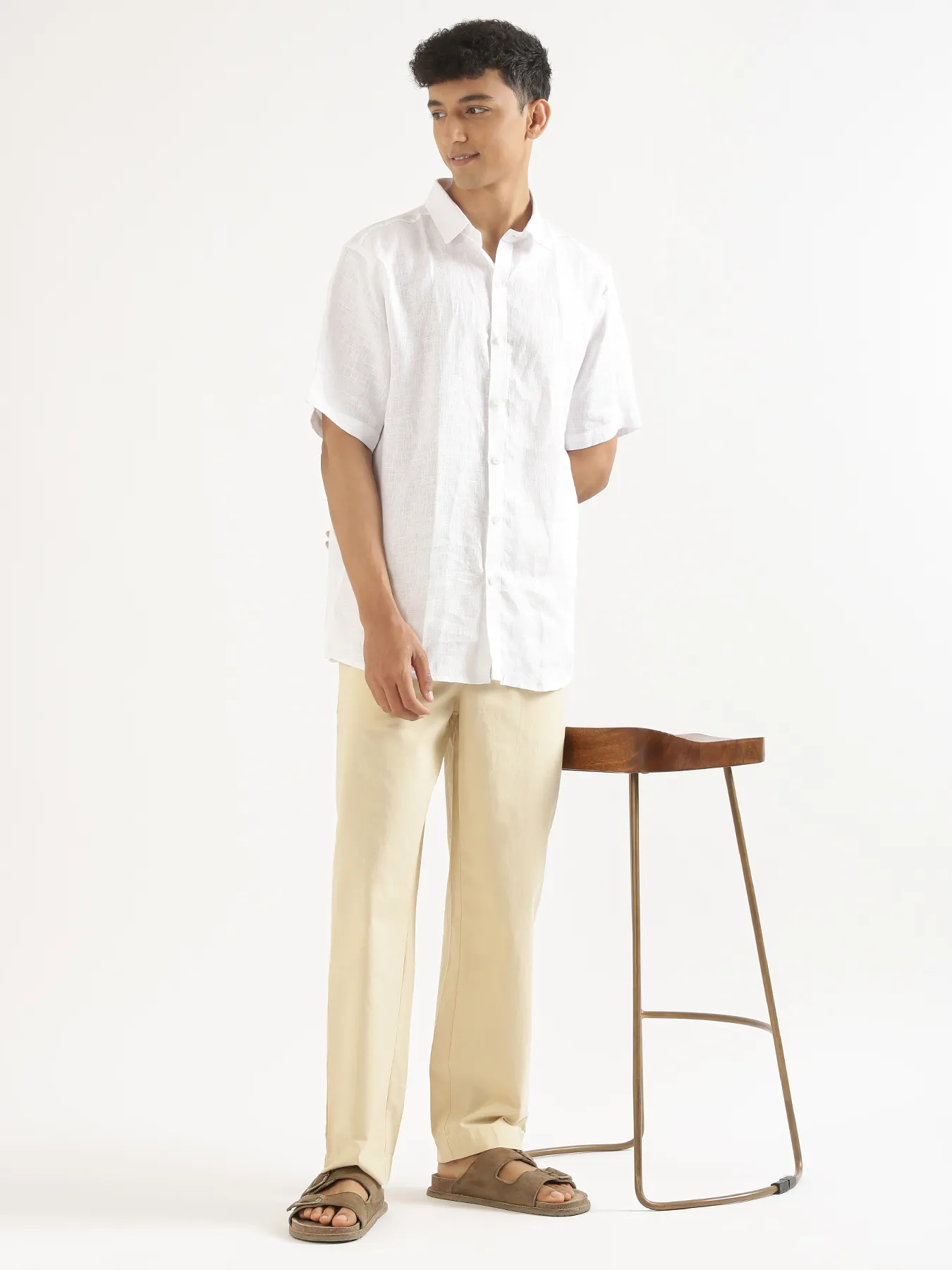 Men Beige Cotton Pant - Image 7