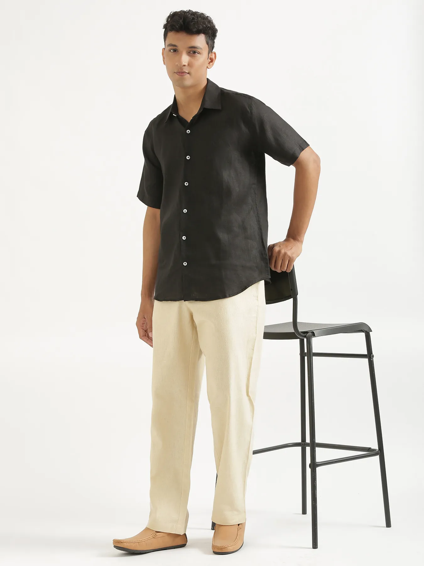 Men Beige Linen Blend Straight Pant - Image 10