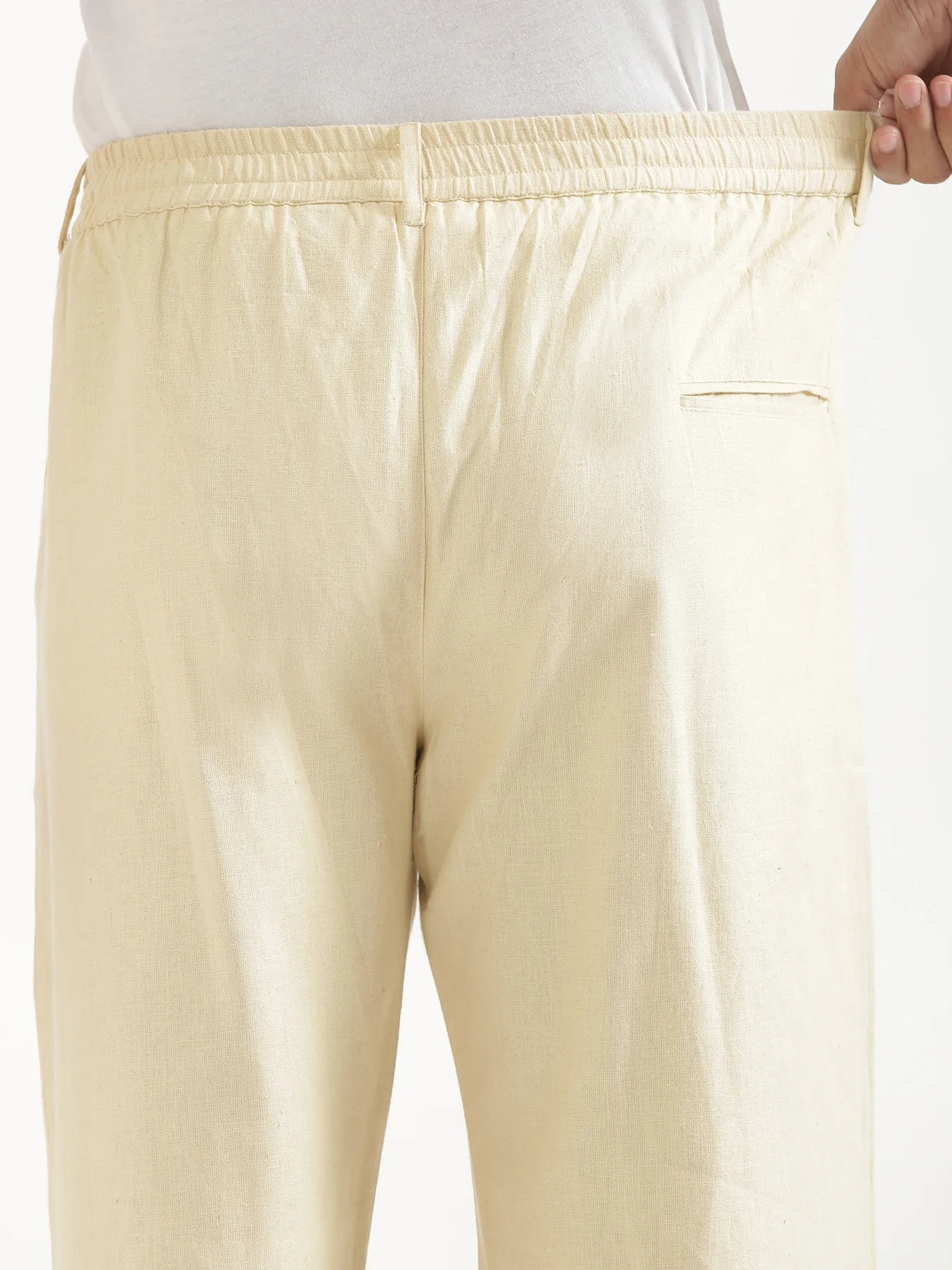 Men Beige Linen Blend Straight Pant - Image 8