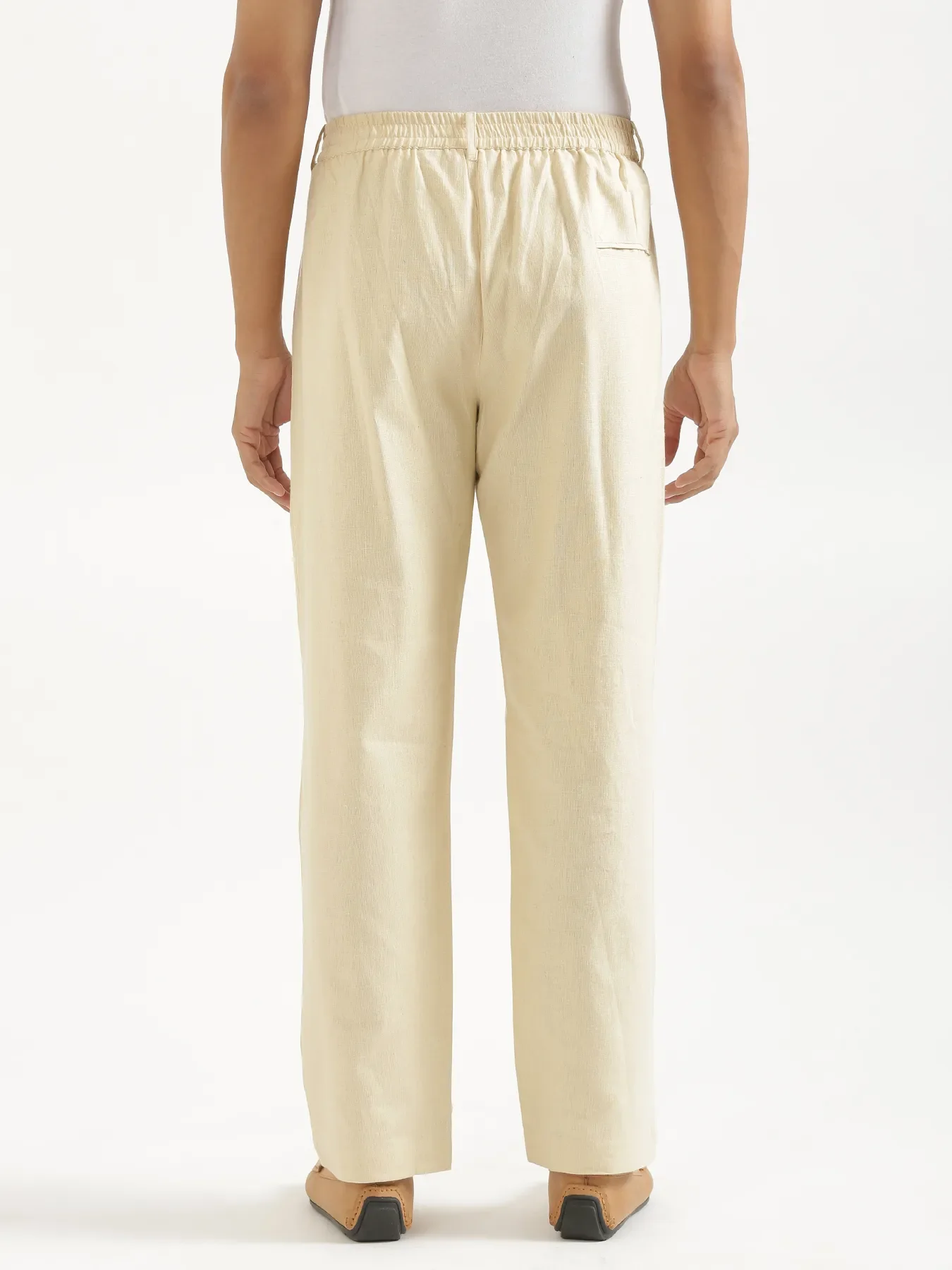 Men Beige Linen Blend Straight Pant - Image 9