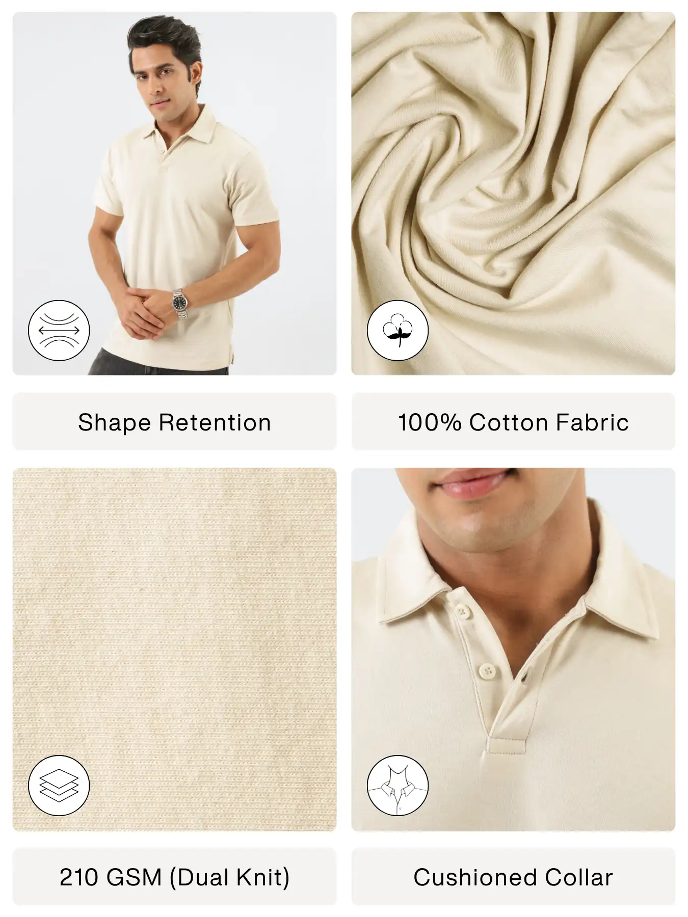 Men Beige Polo T-shirt - Image 2