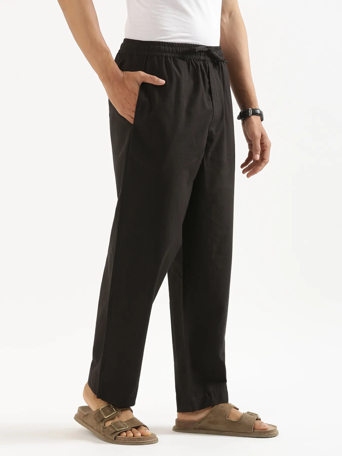Men Black Cotton Pant - Image 5