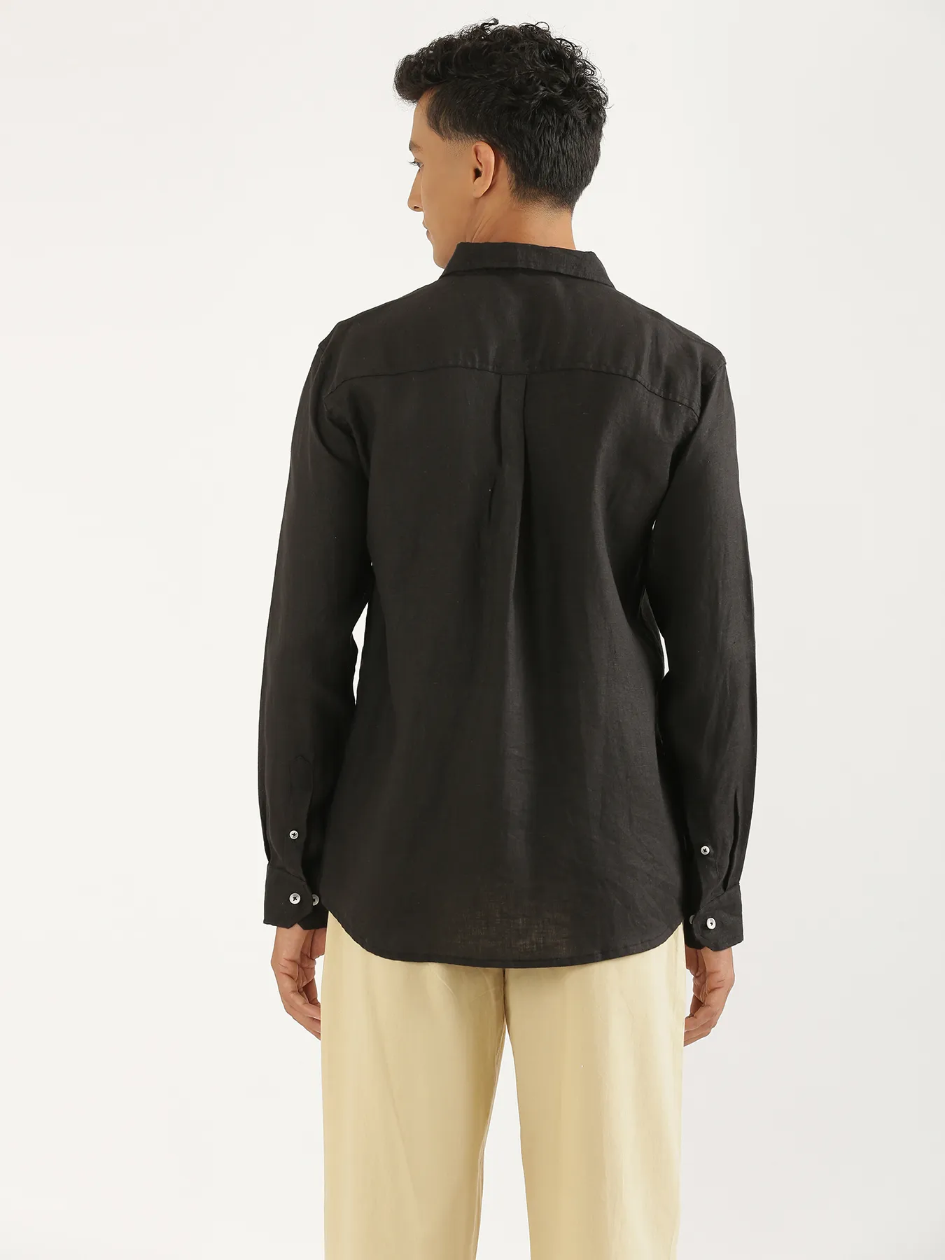 Men Black Pure Linen Full Sleeve Shirt - Image 10