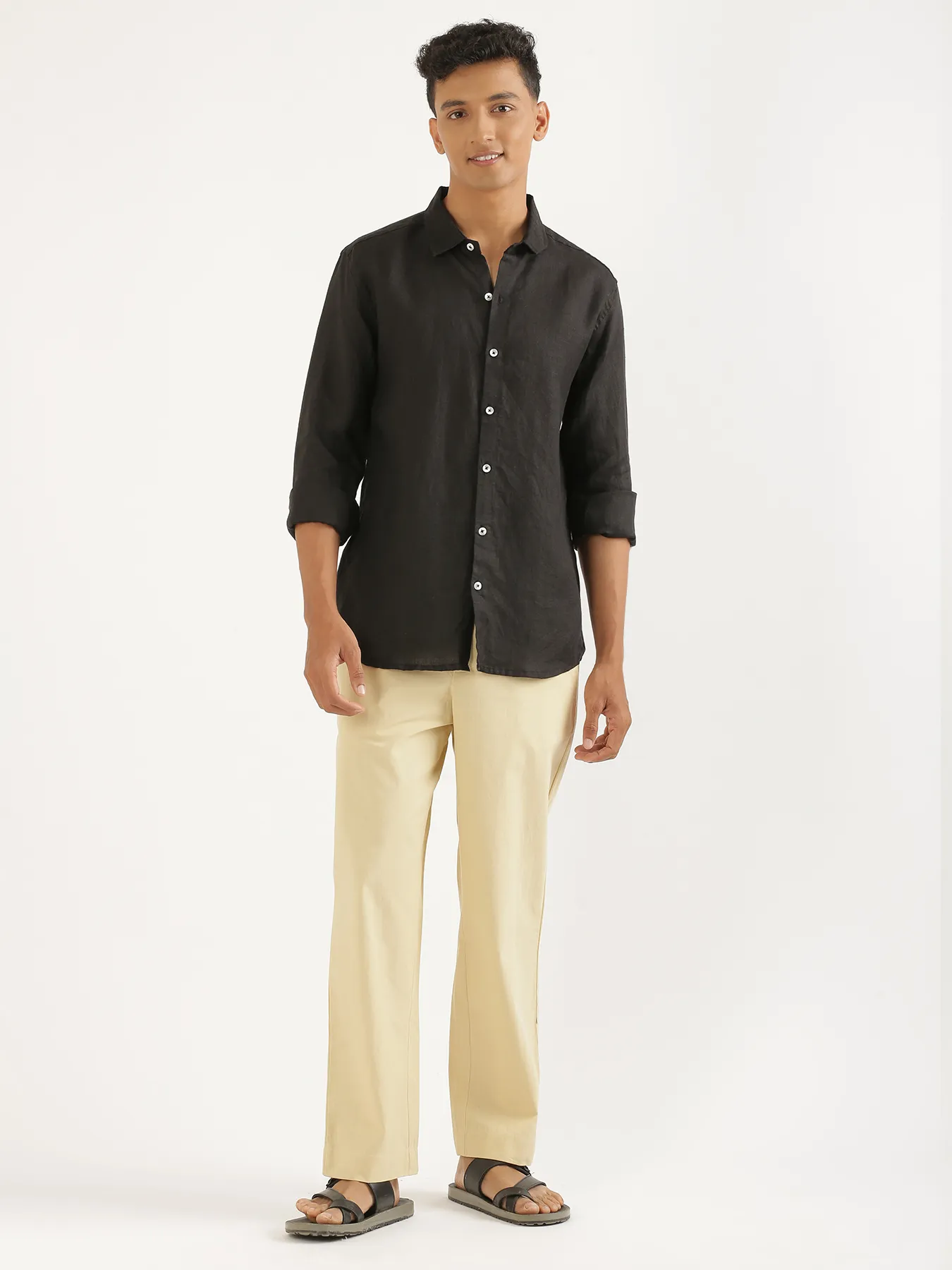 Men Black Pure Linen Full Sleeve Shirt - Image 12