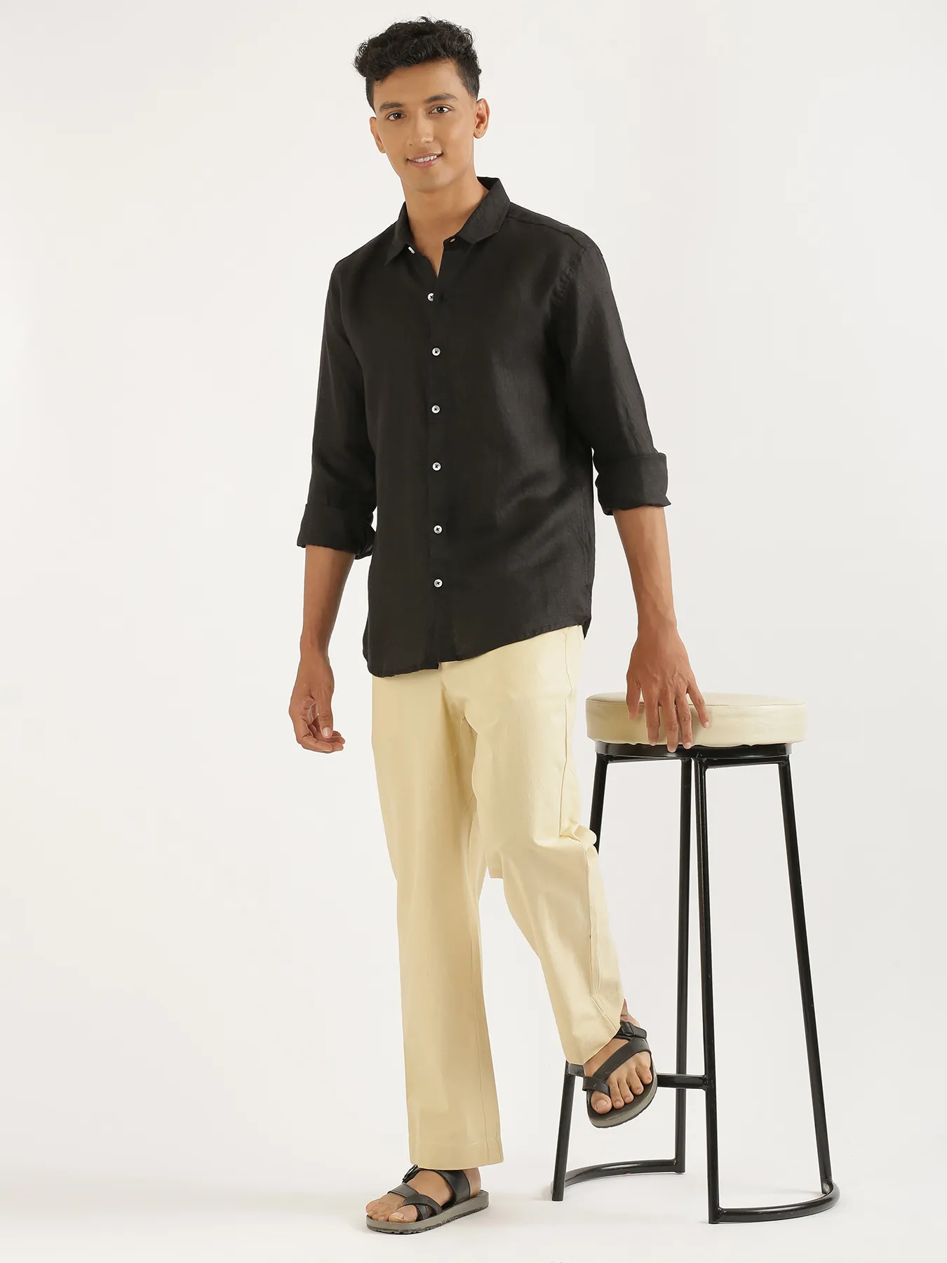 Men Black Pure Linen Full Sleeve Shirt - Image 13