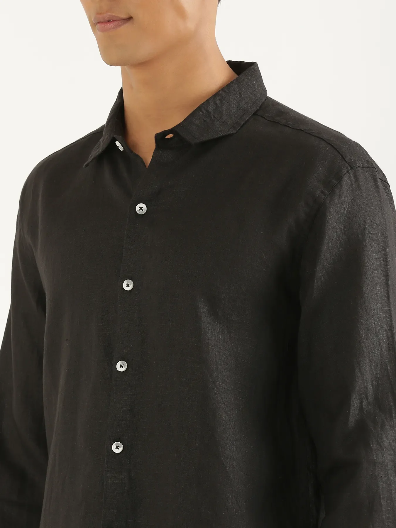 Men Black Pure Linen Full Sleeve Shirt - Image 6