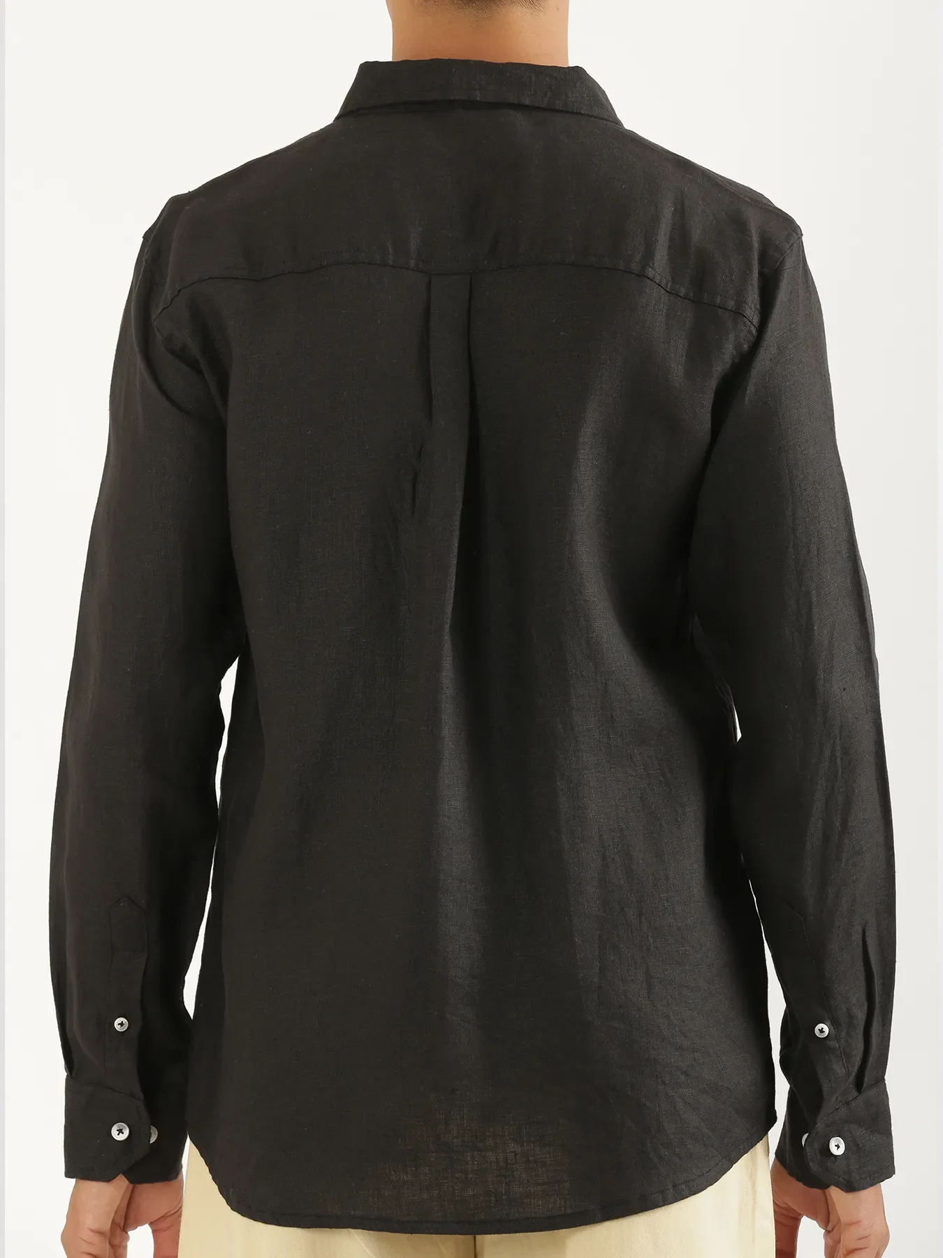 Men Black Pure Linen Full Sleeve Shirt - Image 8