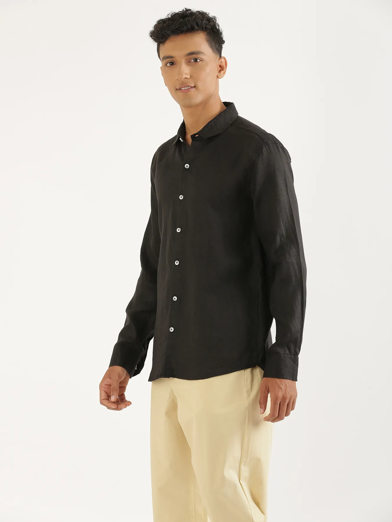 Men Black Pure Linen Full Sleeve Shirt - Image 9