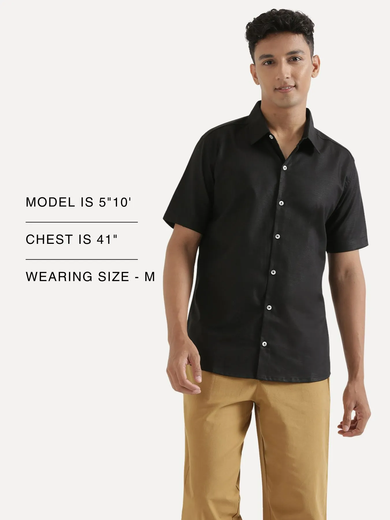 Men Black Linen Blend Short Sleeve Shirt - Image 15