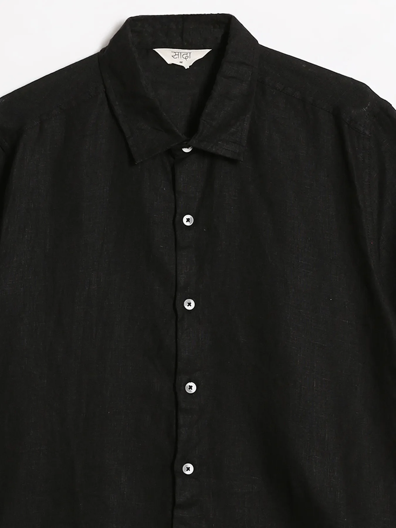 Men Black Pure Linen Short Sleeve Shirt - Image 12