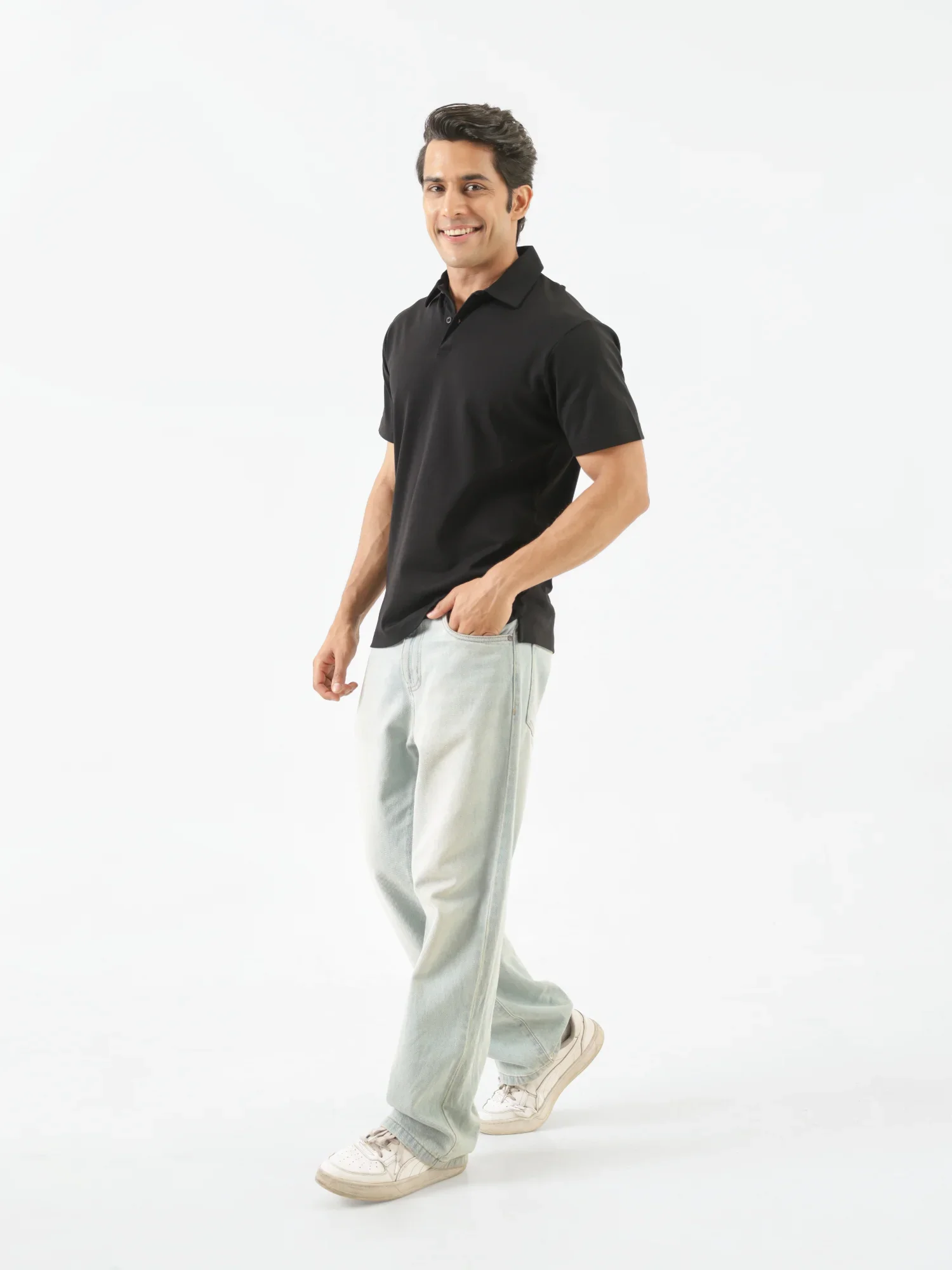 Men Black Polo T-shirt - Image 8