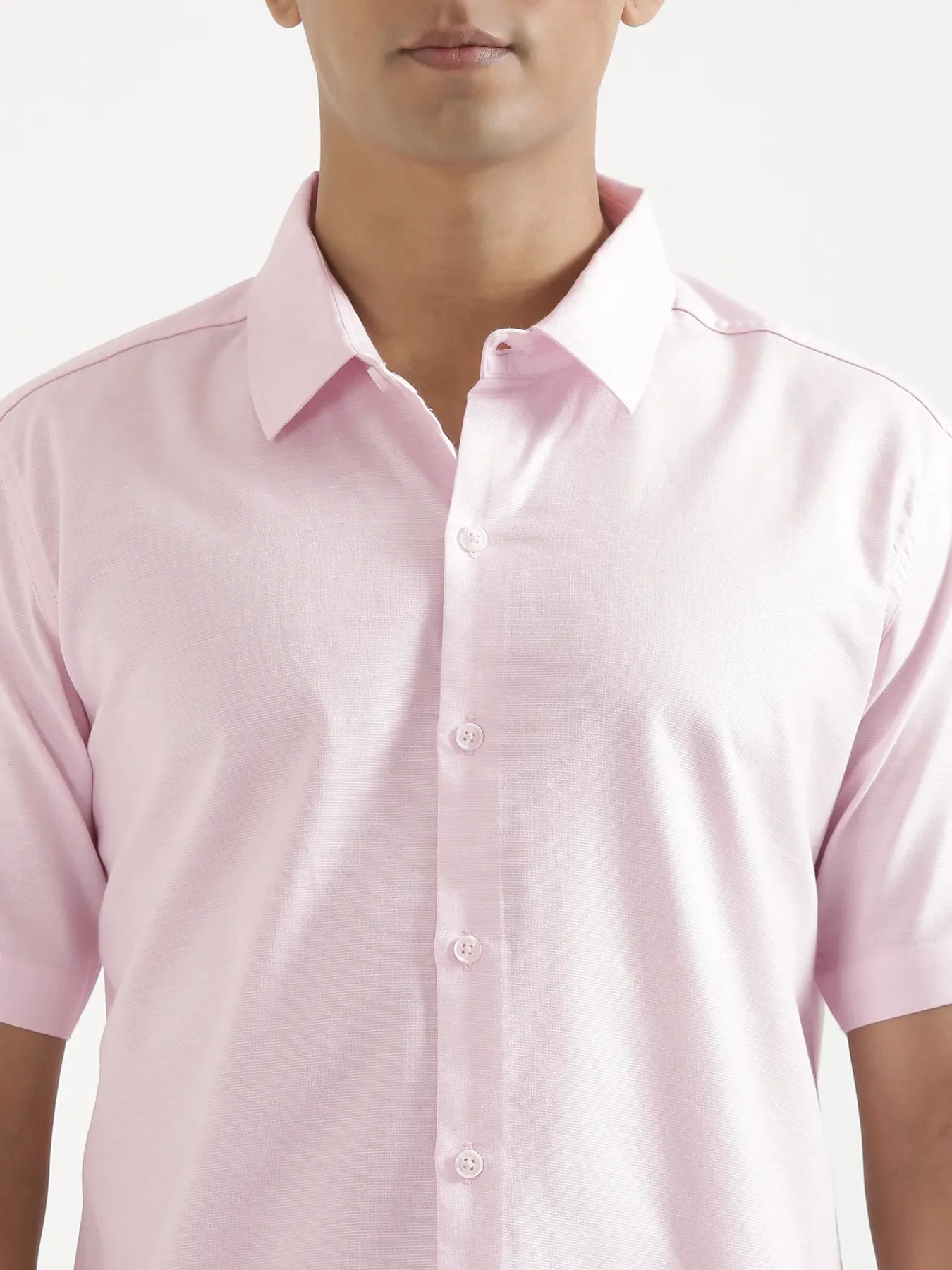Men Blush Pink Linen Blend Short Sleeve Shirt - Image 6