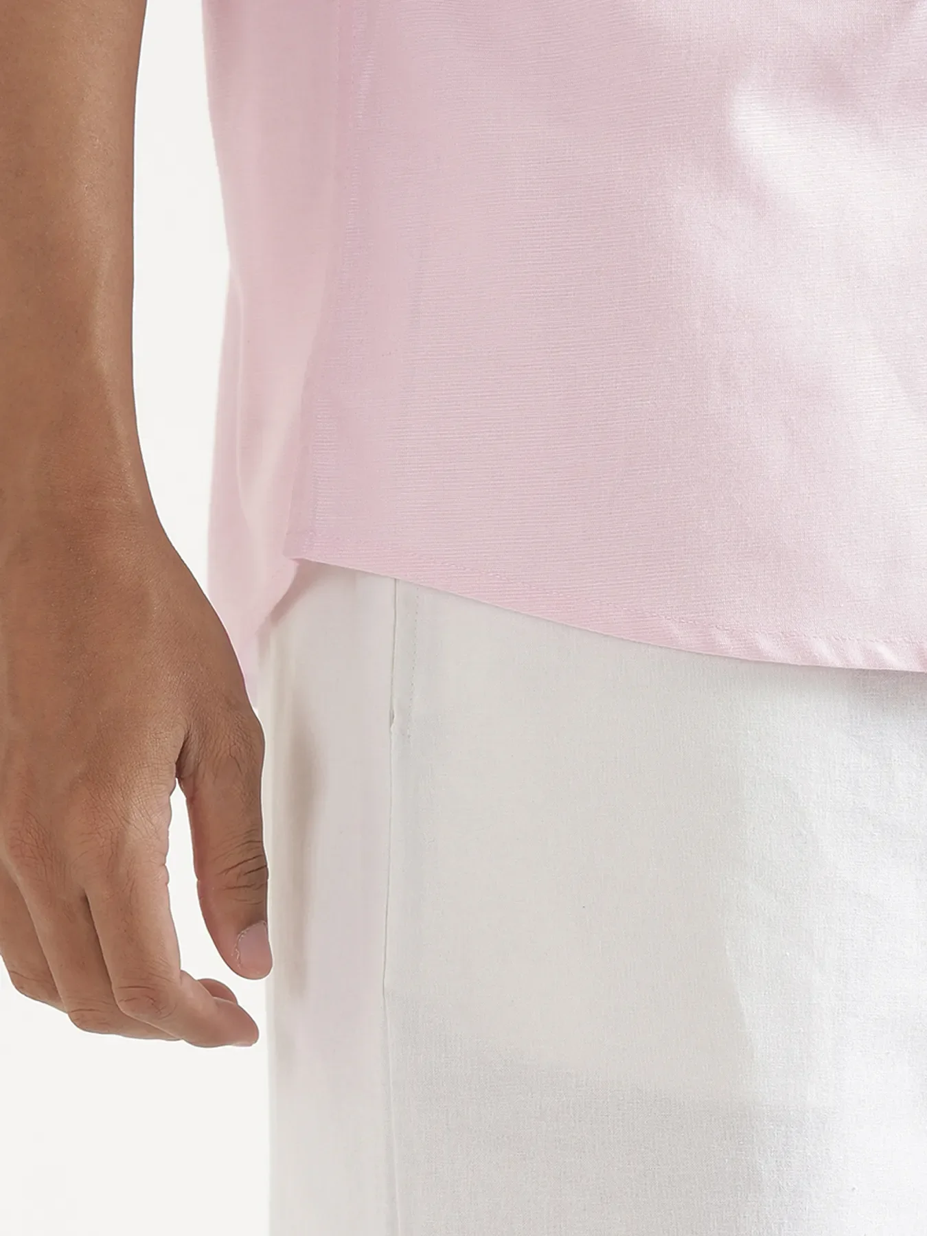 Men Blush Pink Linen Blend Short Sleeve Shirt - Image 8