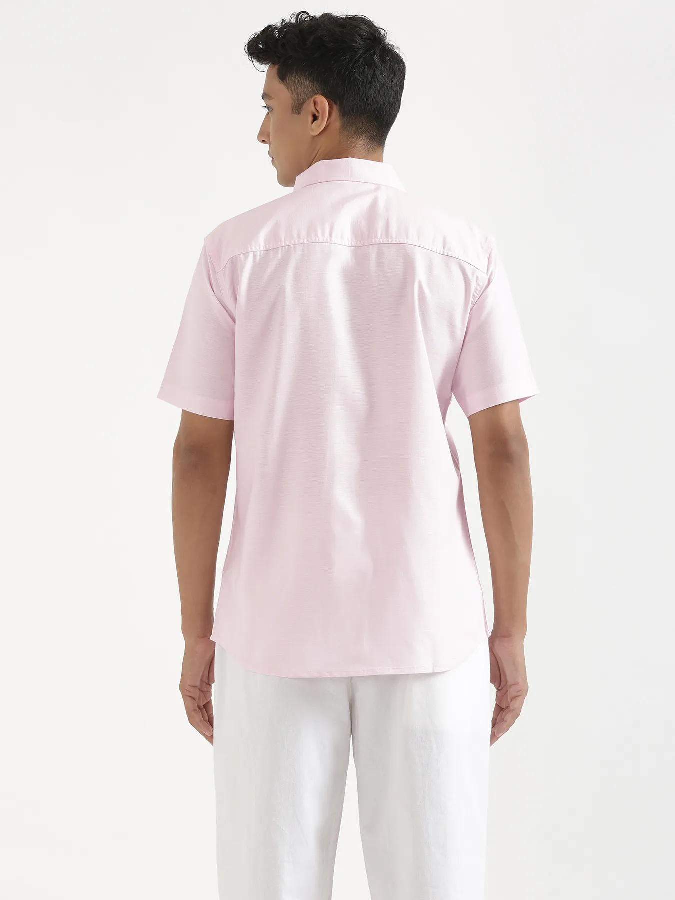 Men Blush Pink Linen Blend Short Sleeve Shirt - Image 9