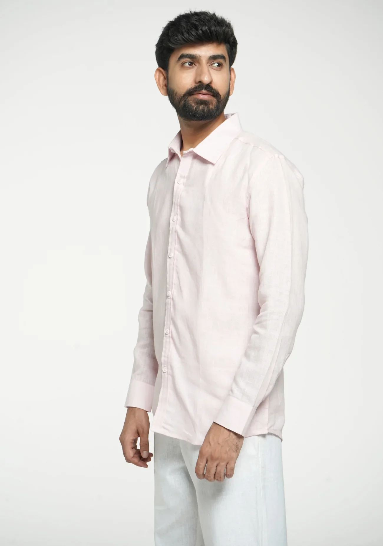 Men Blush Pink Pure Linen Full Sleeve Shirt - Image 10