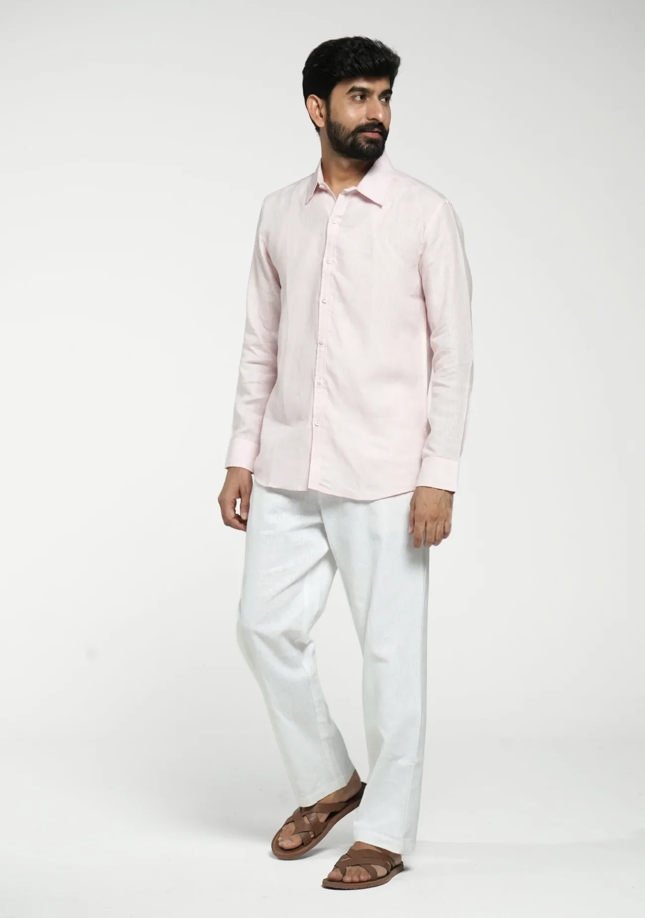 Men Blush Pink Pure Linen Full Sleeve Shirt - Image 11