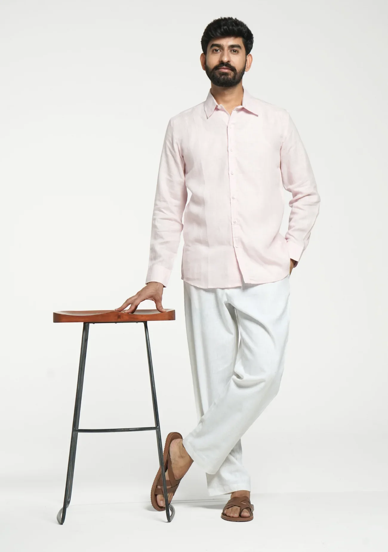 Men Blush Pink Pure Linen Full Sleeve Shirt - Image 12