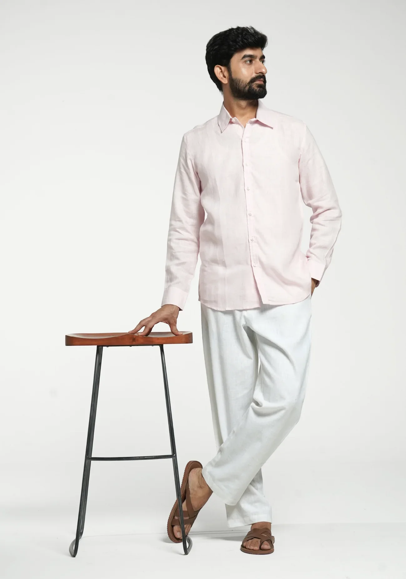 Men Blush Pink Pure Linen Full Sleeve Shirt - Image 13