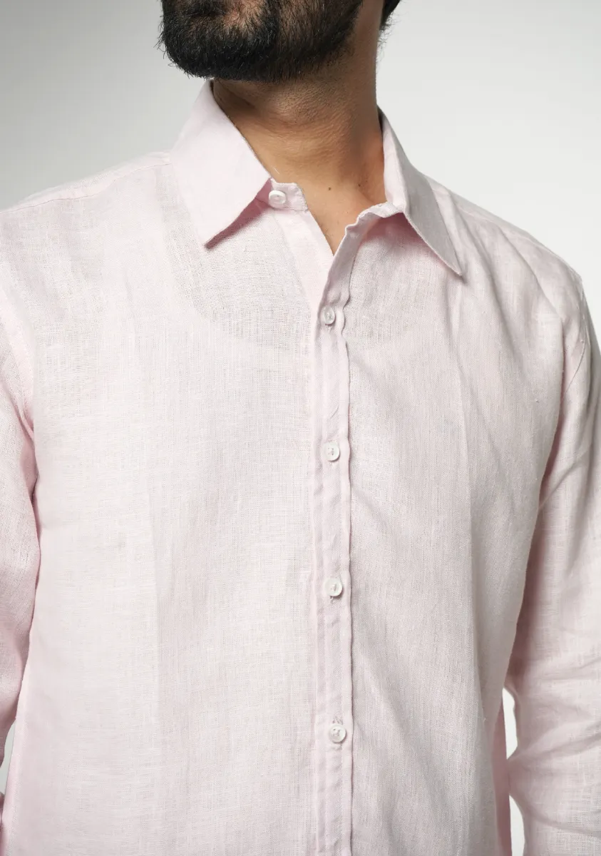 Men Blush Pink Pure Linen Full Sleeve Shirt - Image 4