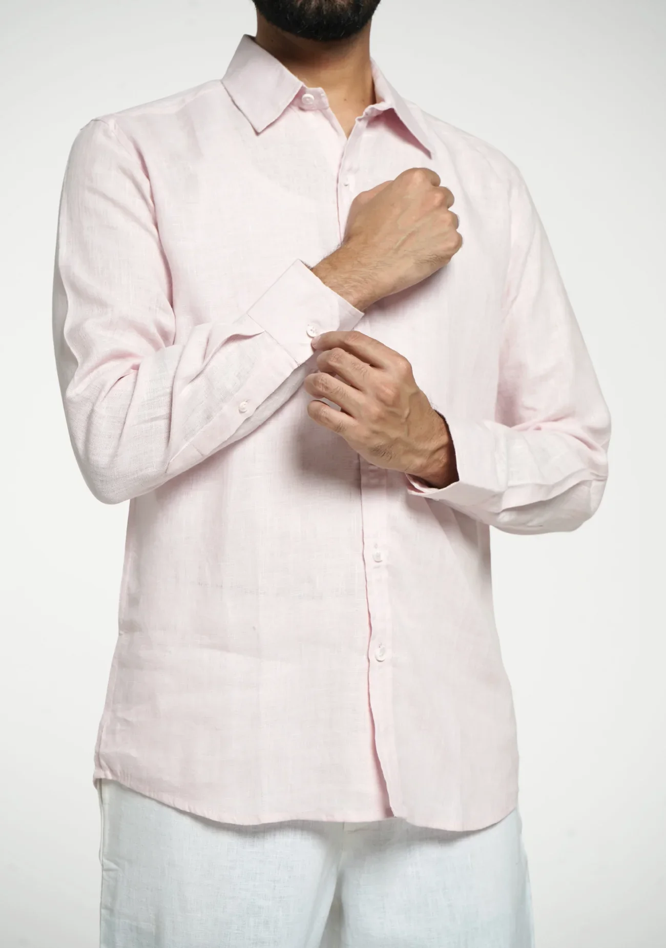 Men Blush Pink Pure Linen Full Sleeve Shirt - Image 5